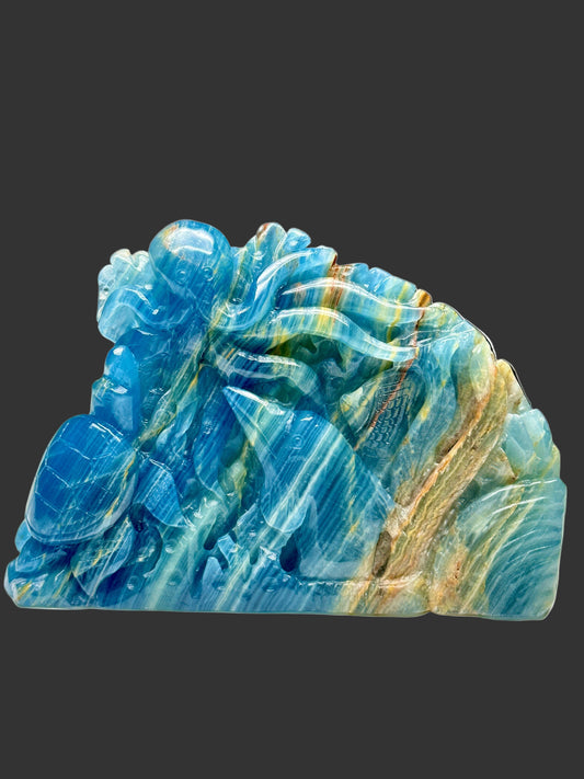 Blue Onyx Crystal Seaworld Carving | 1.2 kg | 5 Inches Tall | Unique Ocean-Inspired Crystal Sculpture