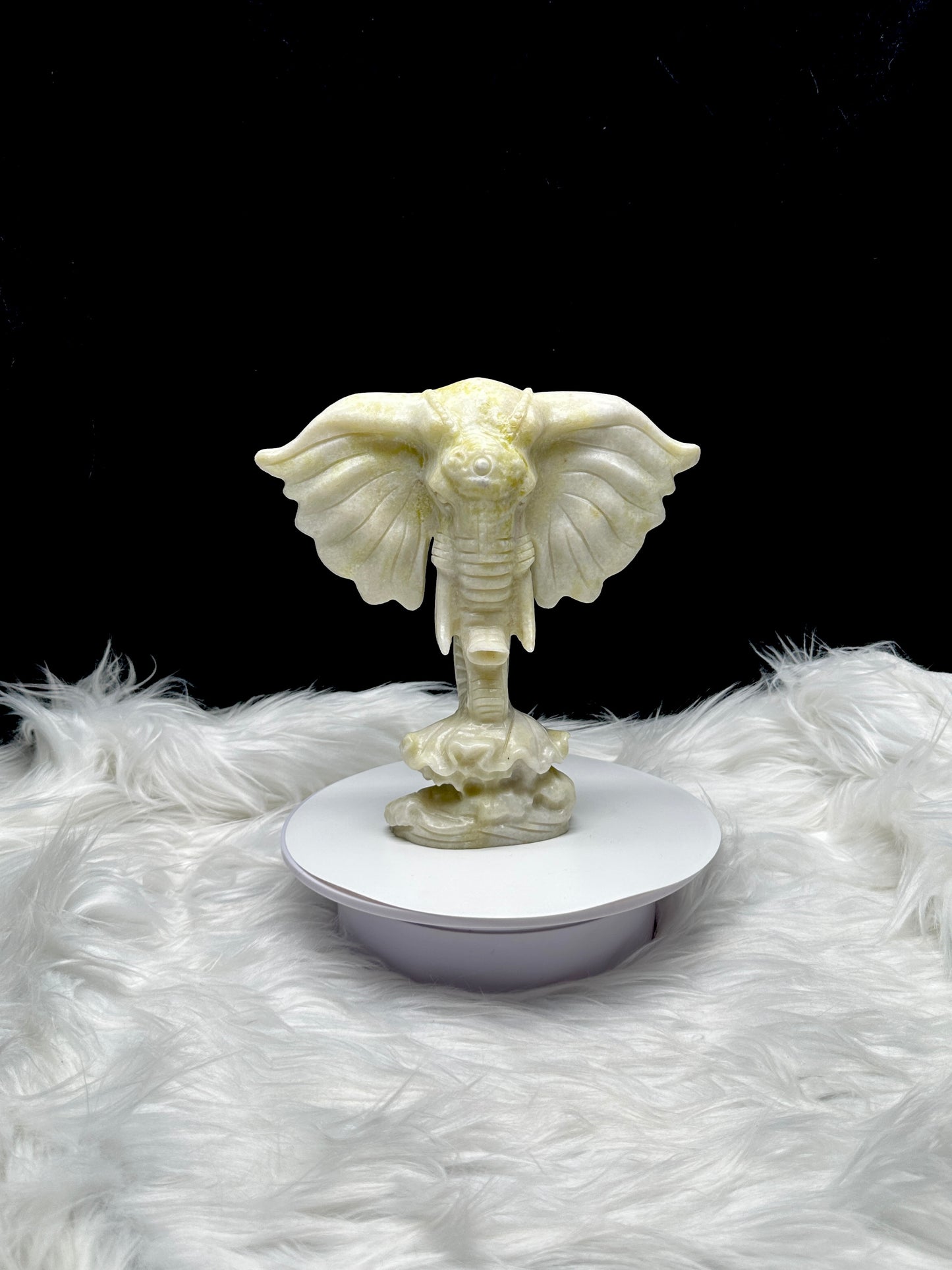 Natural High-Quality Jade Crystal Elephant Head Carving - 8 Inches - Prosperity, Harmony, and Elegance