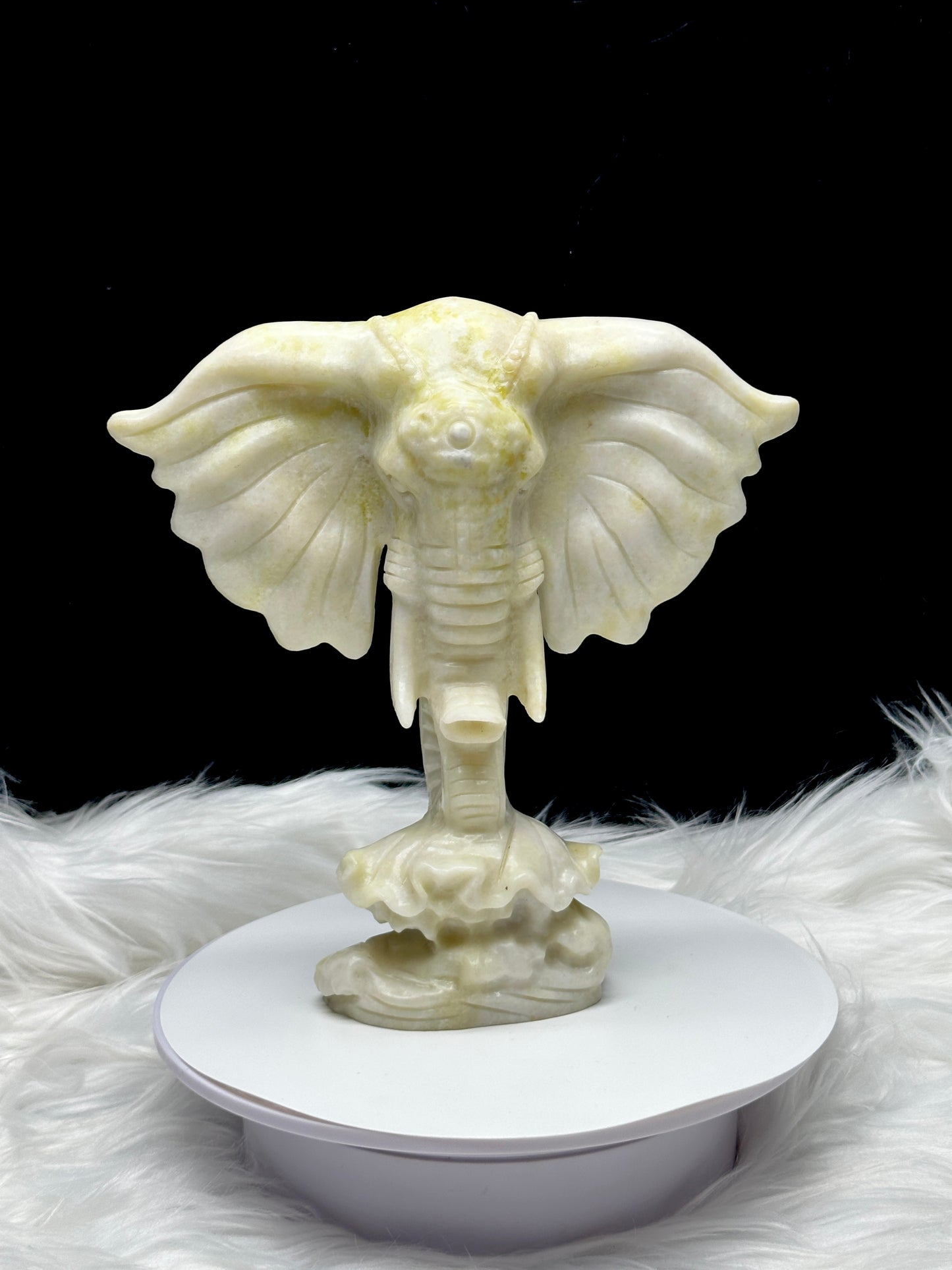 Natural High-Quality Jade Crystal Elephant Head Carving - 8 Inches - Prosperity, Harmony, and Elegance