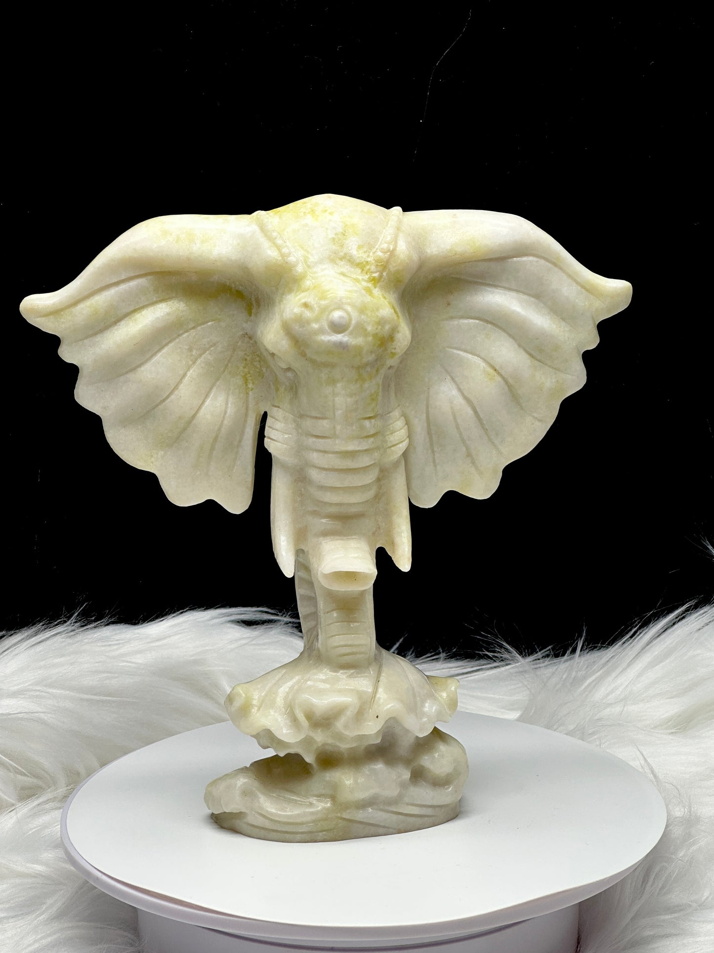 Natural High-Quality Jade Crystal Elephant Head Carving - 8 Inches - Prosperity, Harmony, and Elegance