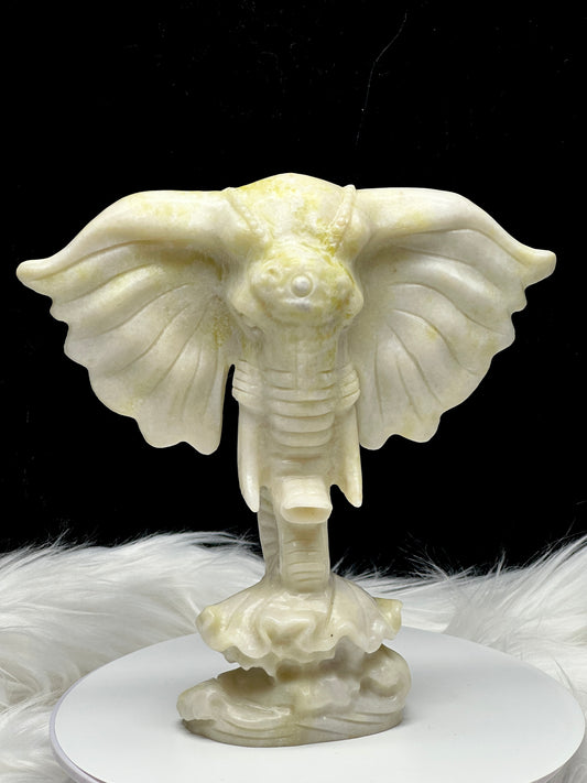 Natural High-Quality Jade Crystal Elephant Head Carving - 8 Inches - Prosperity, Harmony, and Elegance