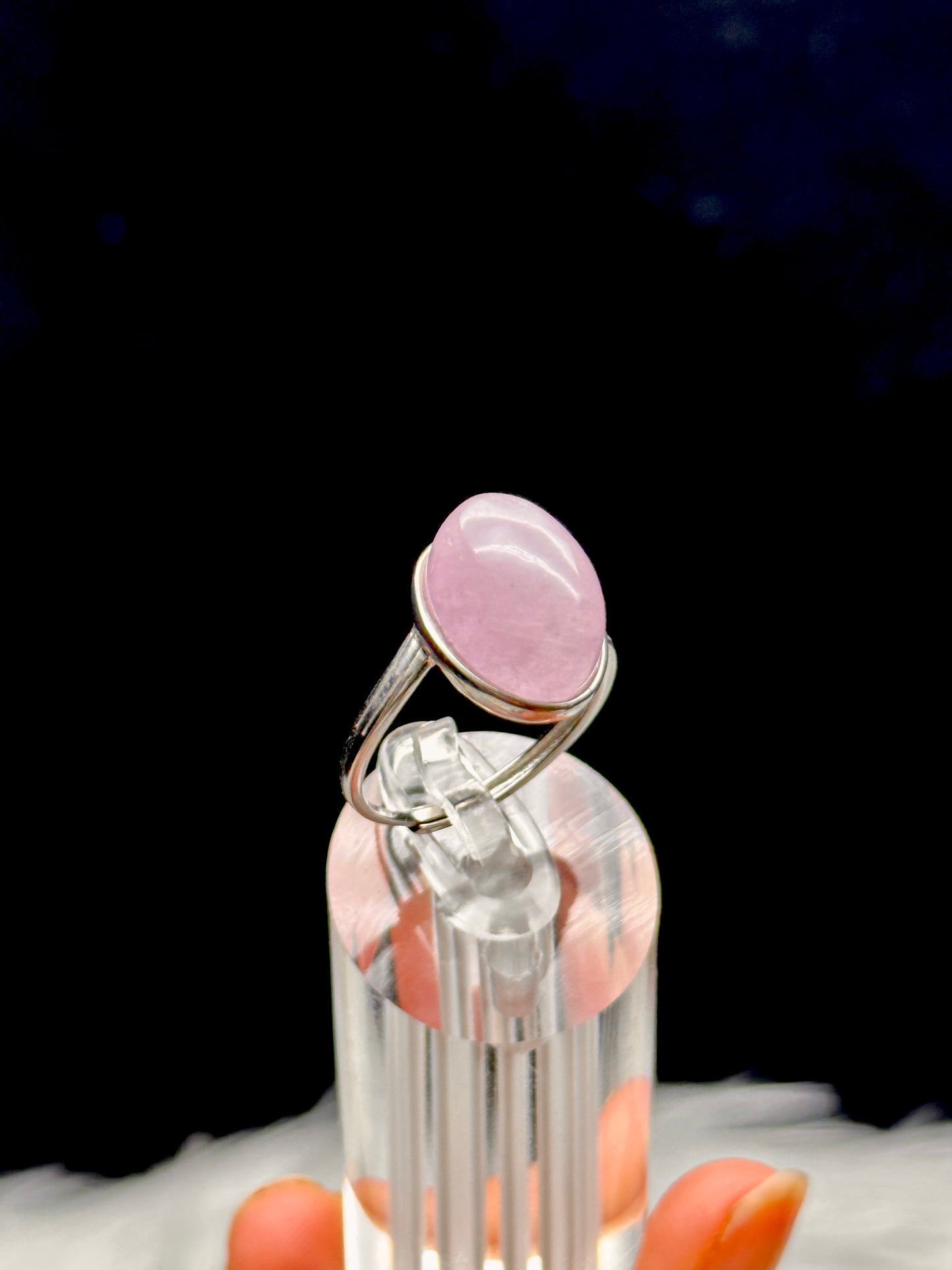 Genuine Rose Quartz Crystal Ring in Adjustable Sterling Silver Setting - Love and Harmony Infused