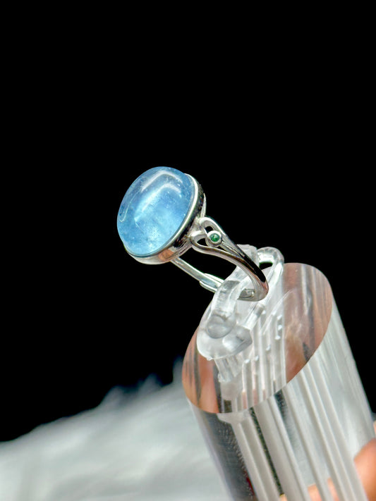 Elegant Aquamarine Crystal Ring in Sterling Silver - Adjustable Size