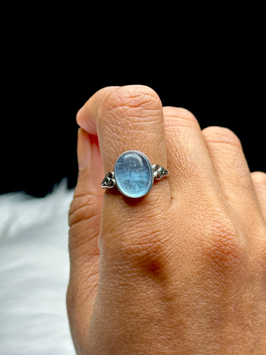 Elegant Aquamarine Crystal Ring in Sterling Silver - Adjustable Size