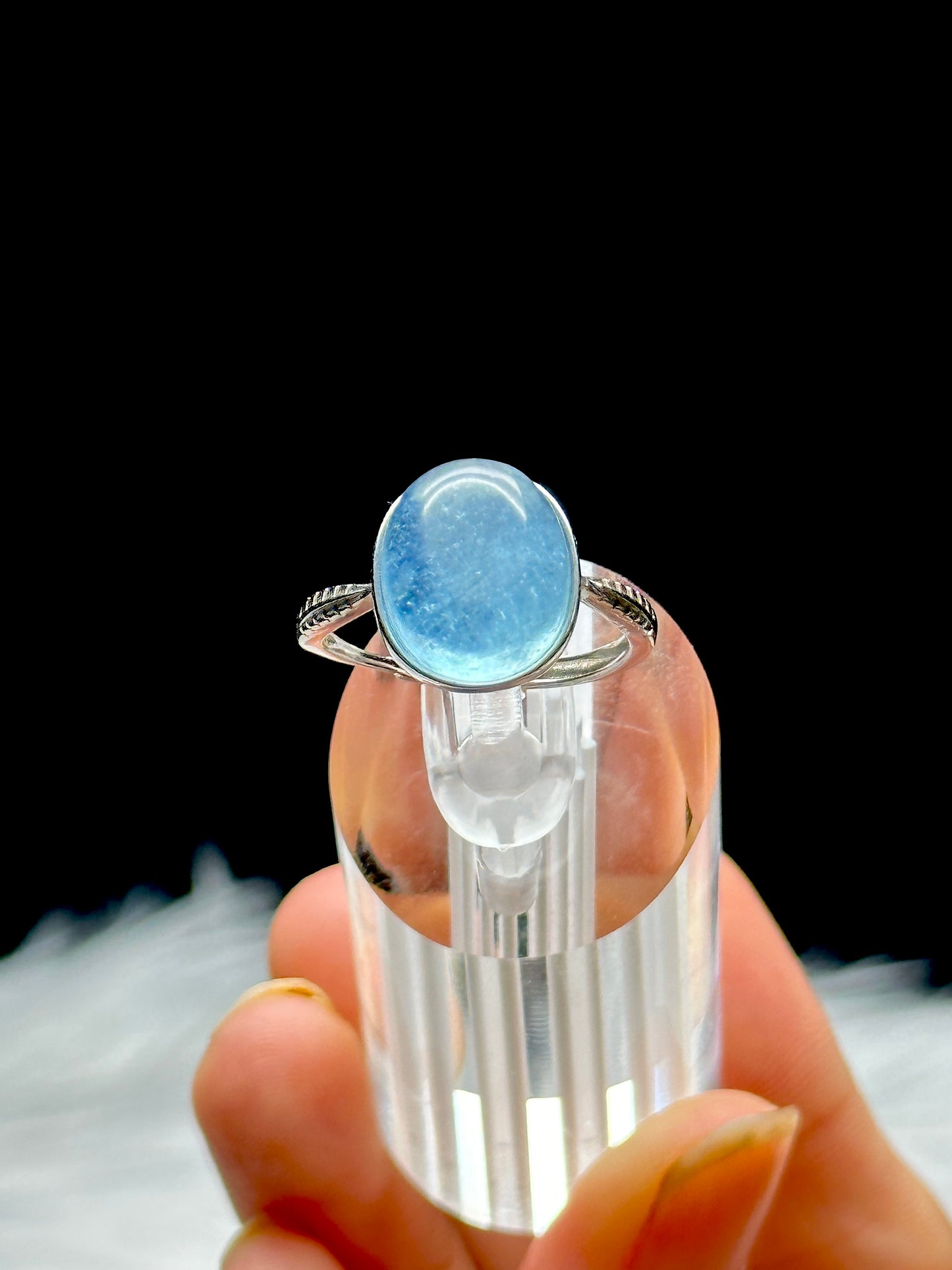 Aquamarine Crystal Ring in Sterling Silver - Adjustable Healing Energy Jewelry