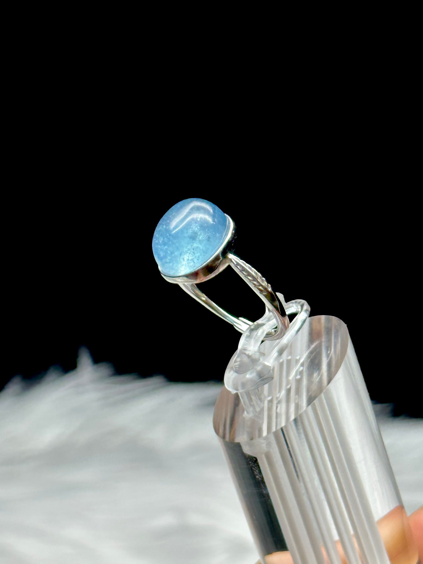 Aquamarine Crystal Ring in Sterling Silver - Adjustable Healing Energy Jewelry