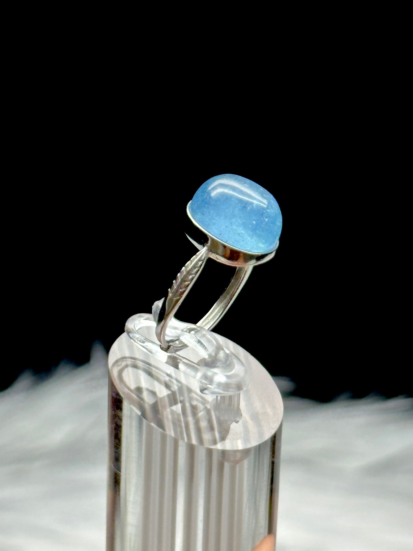 Aquamarine Crystal Ring in Sterling Silver - Adjustable Healing Energy Jewelry