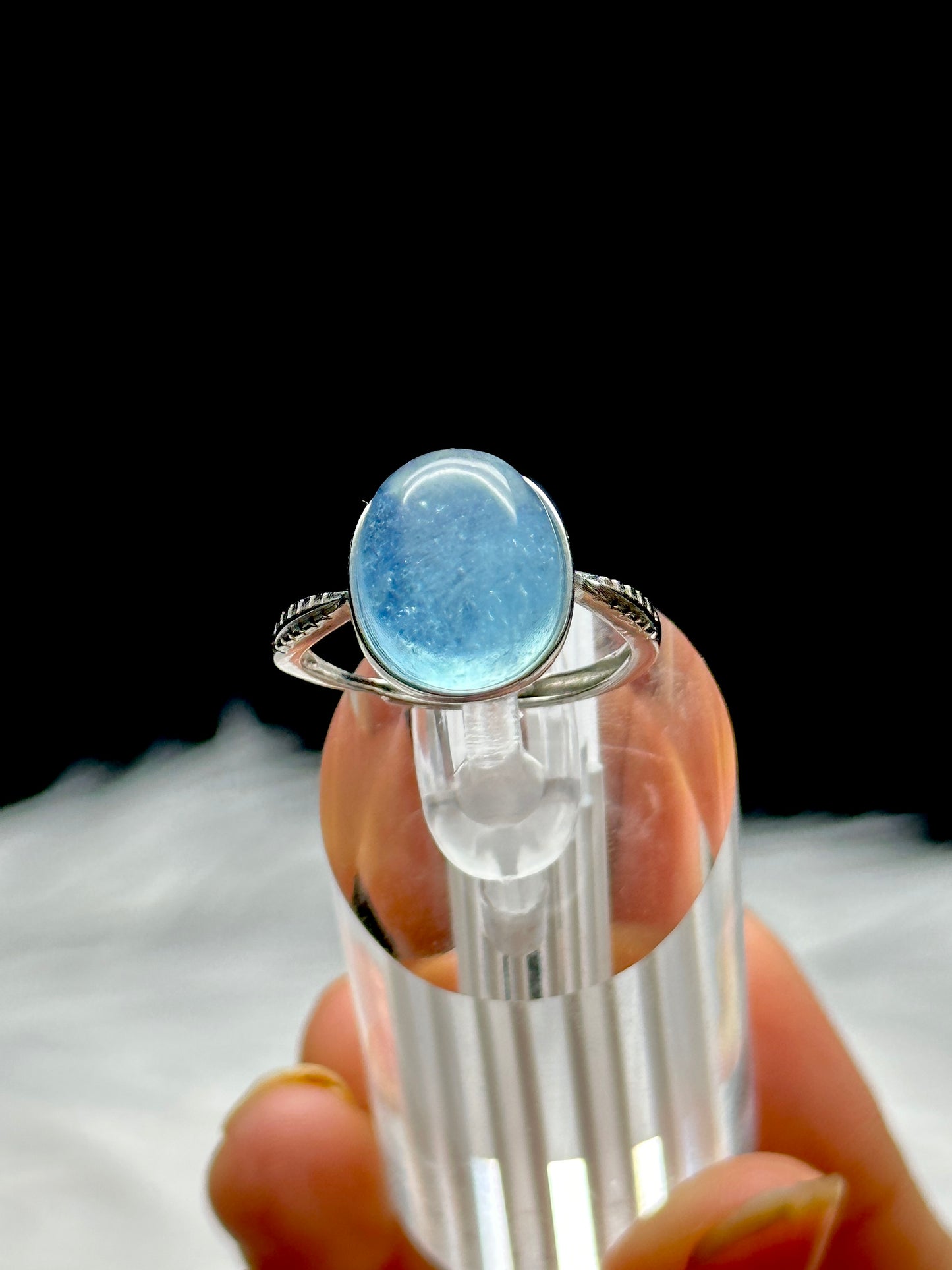 Aquamarine Crystal Ring in Sterling Silver - Adjustable Healing Energy Jewelry