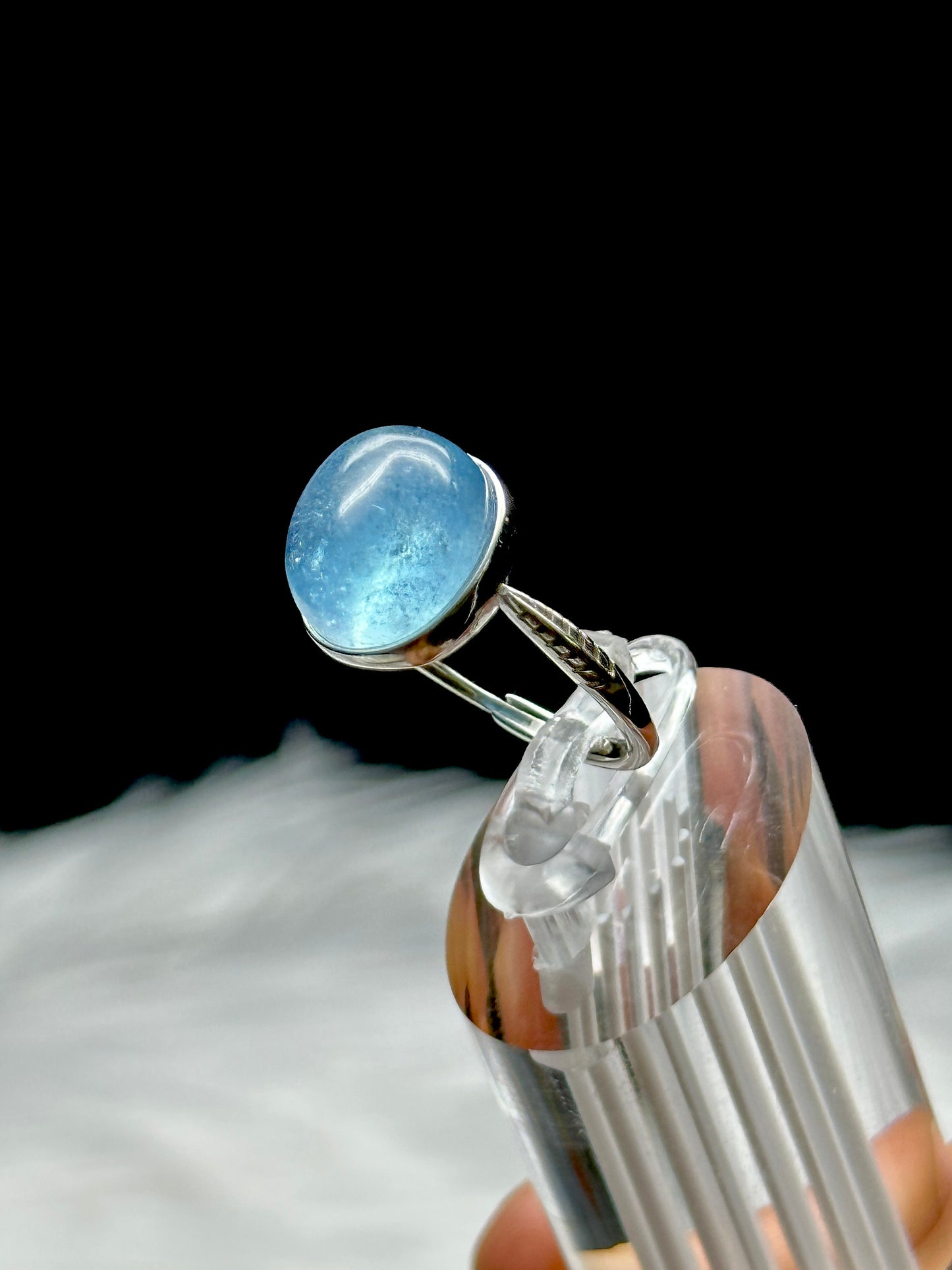 Aquamarine Crystal Ring in Sterling Silver - Adjustable Healing Energy Jewelry