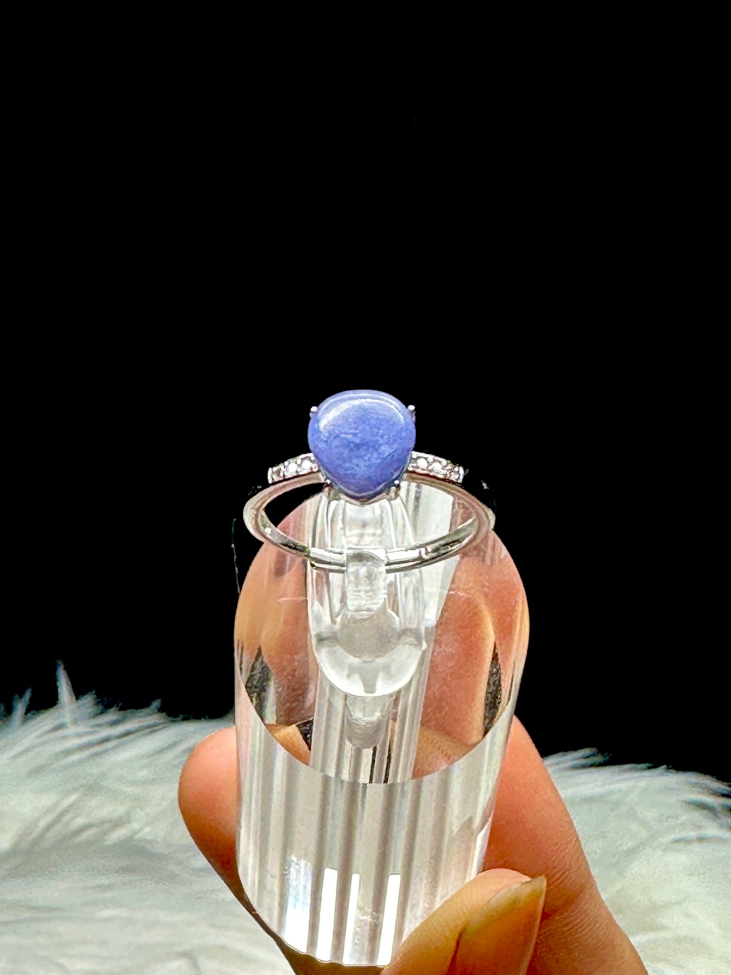 Adjustable Iolite Crystal Ring in Silver - Harness Healing Energies for Balance and Insight