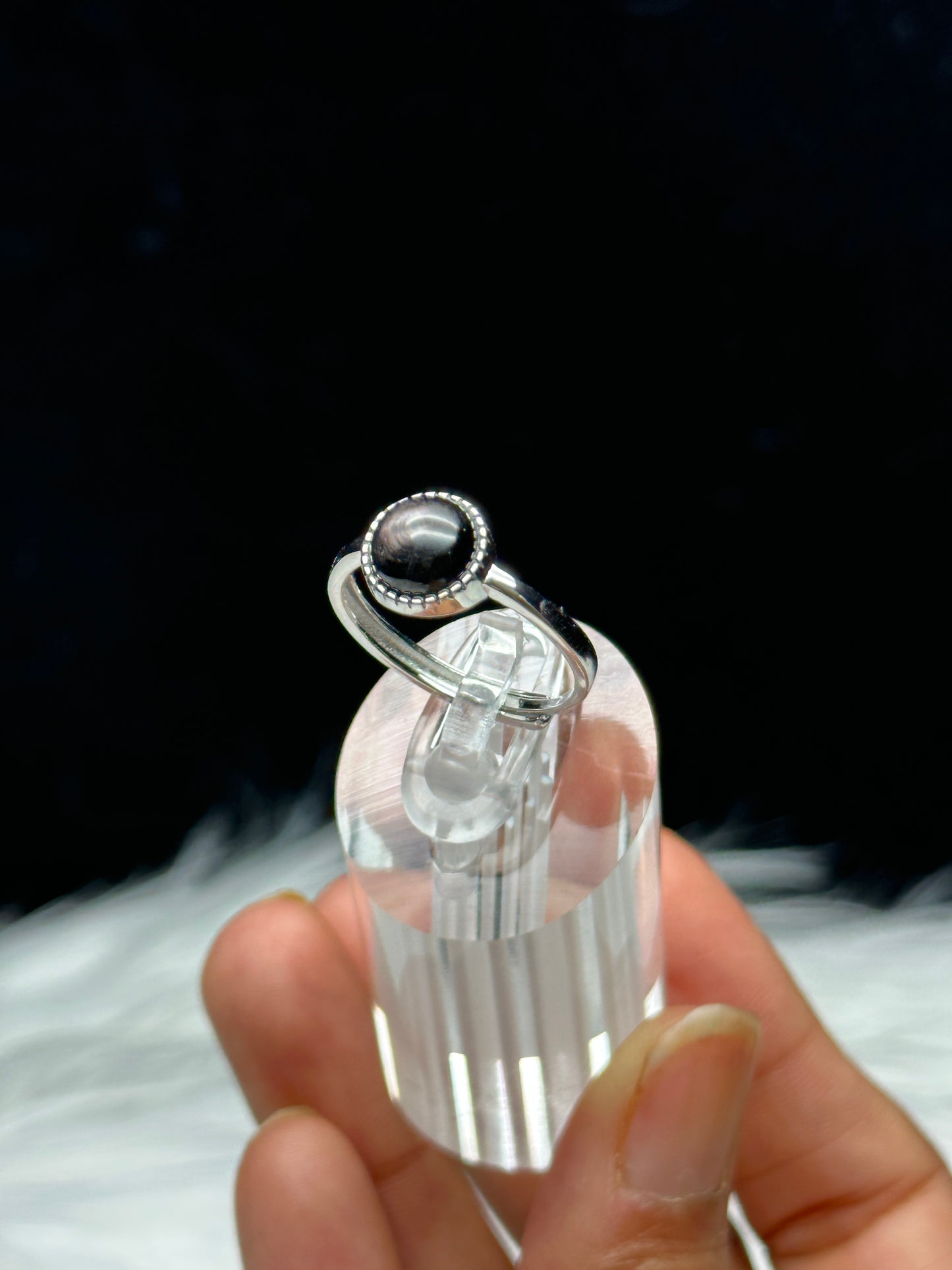 Adjustable Hypersthene Crystal Ring in Silver: Good Luck Crystal