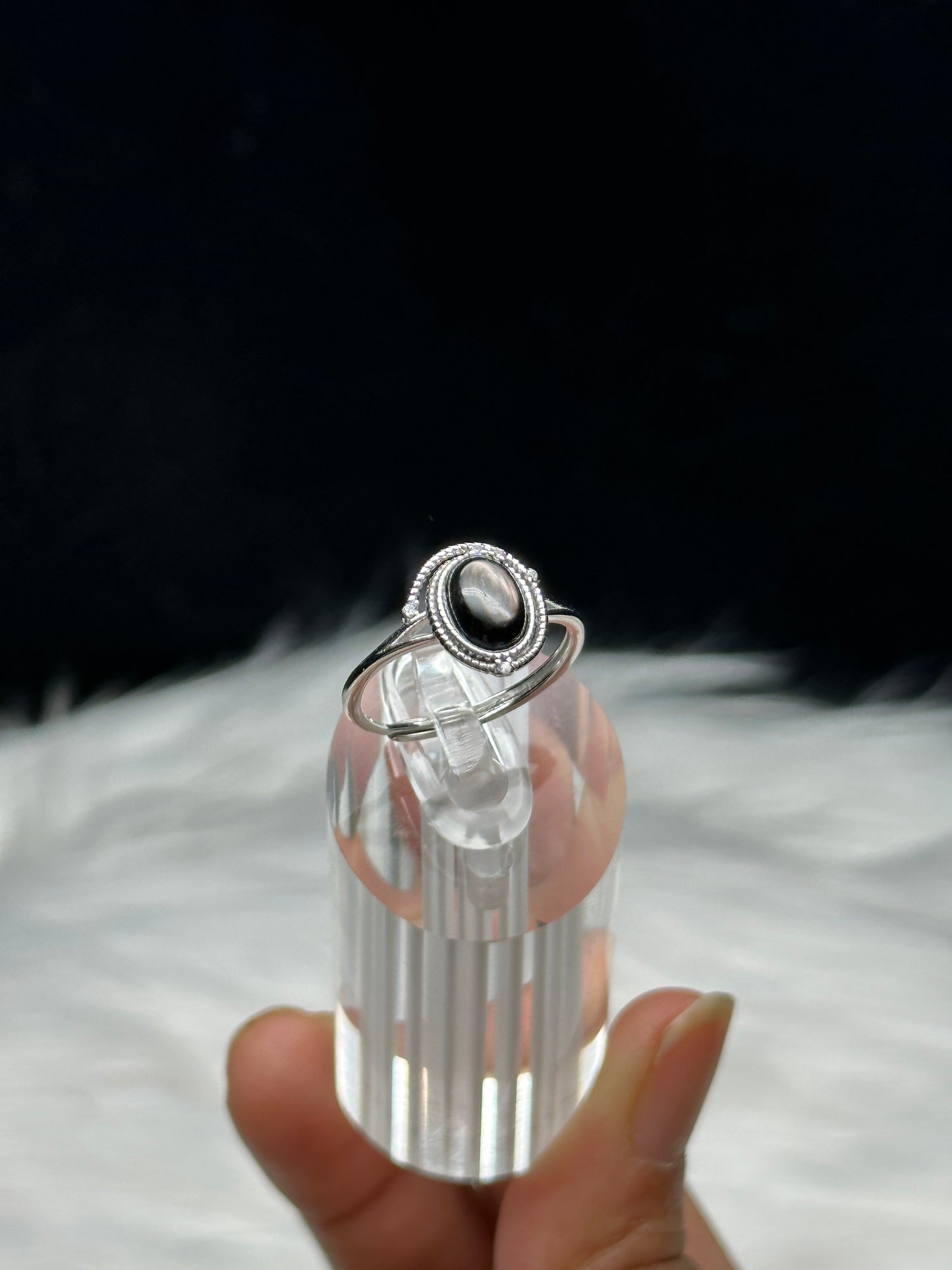 Hypersthene Crystal Ring in Sterling Silver- Crystal for Good Luck