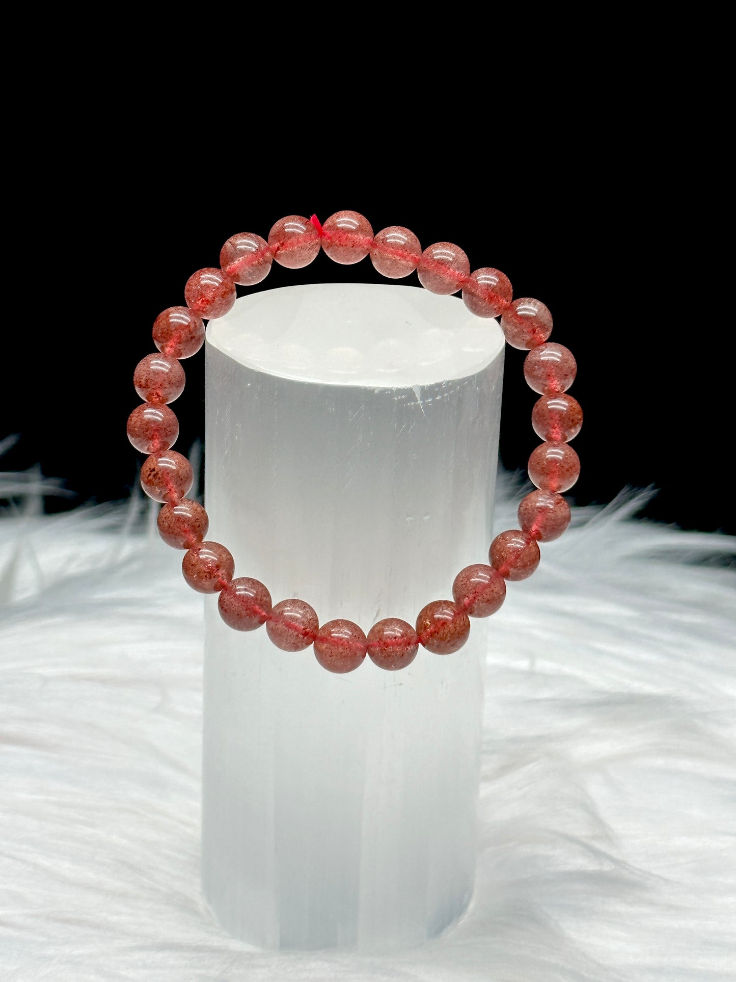 Elevate Your Spirit: High-Quality Strawberry Quartz Crystal Bead Bracelet - Stretchable Cord for Perfect Fit