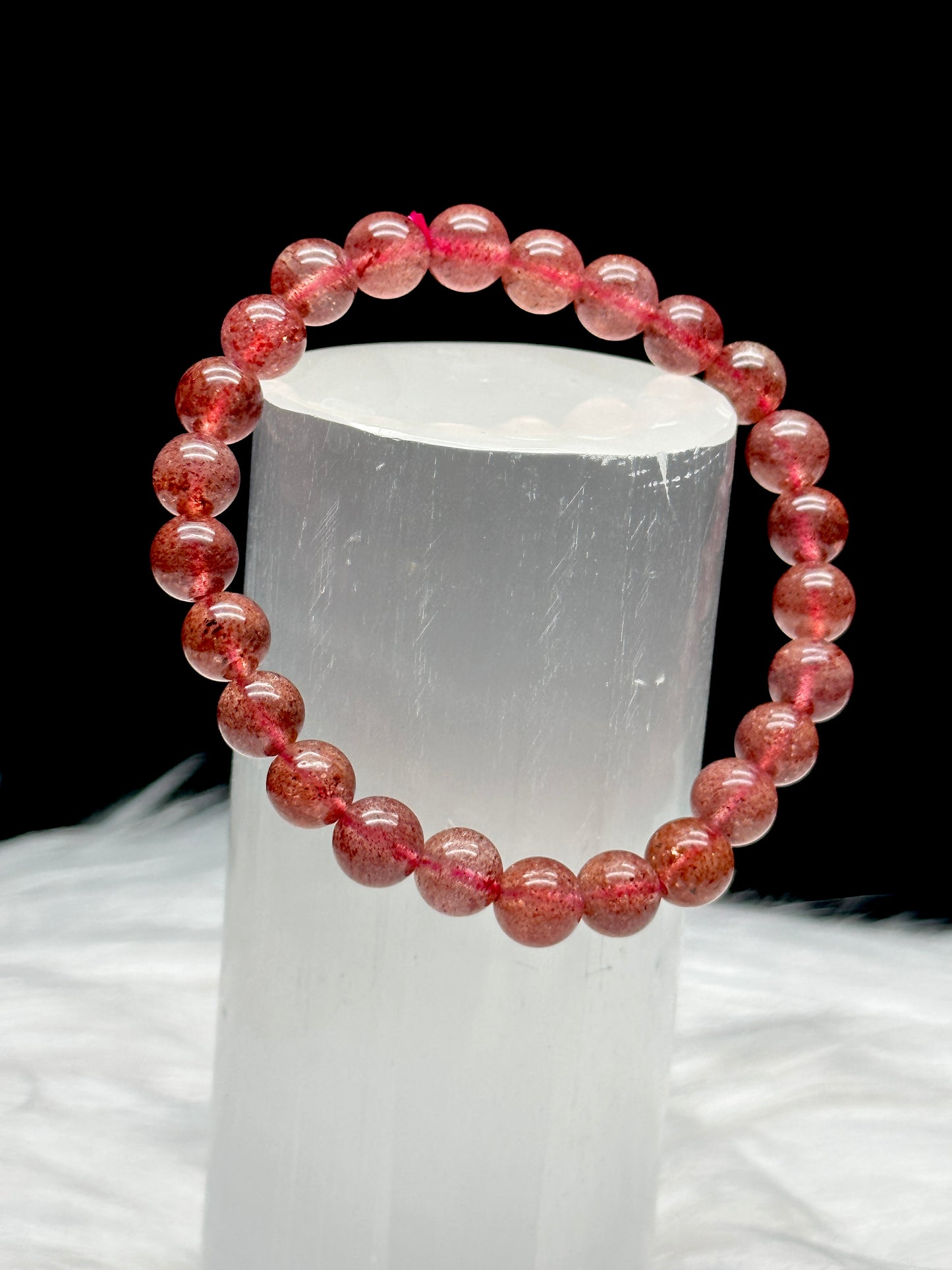 Elevate Your Spirit: High-Quality Strawberry Quartz Crystal Bead Bracelet - Stretchable Cord for Perfect Fit