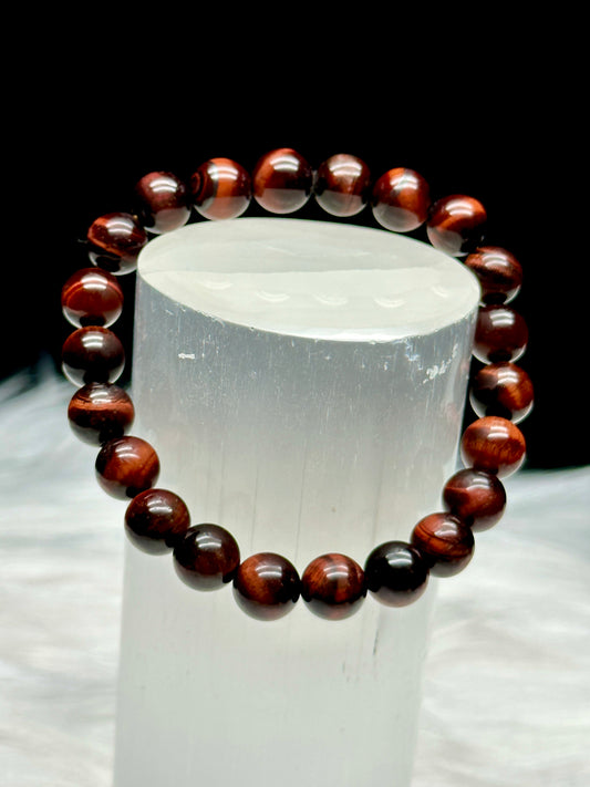 8mm Natural Red Tigers Eye Crystal Bracelet - Harness the Power of Healing Energy