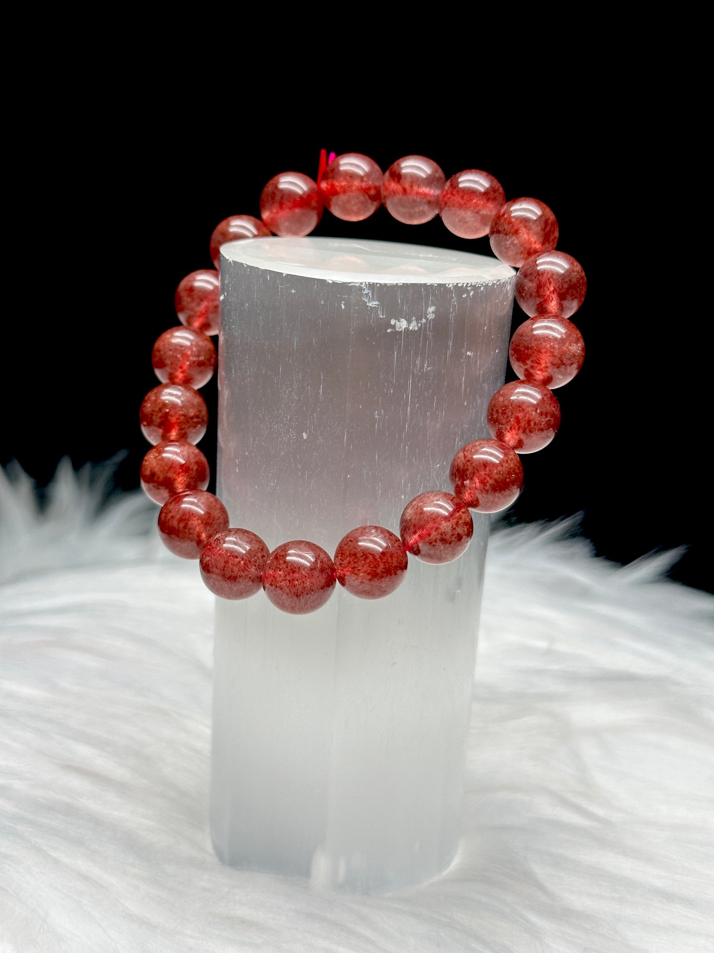 High-Quality Strawberry Quartz Crystal Bracelet - Healing Power in Every Bead - 9.6mm bead size