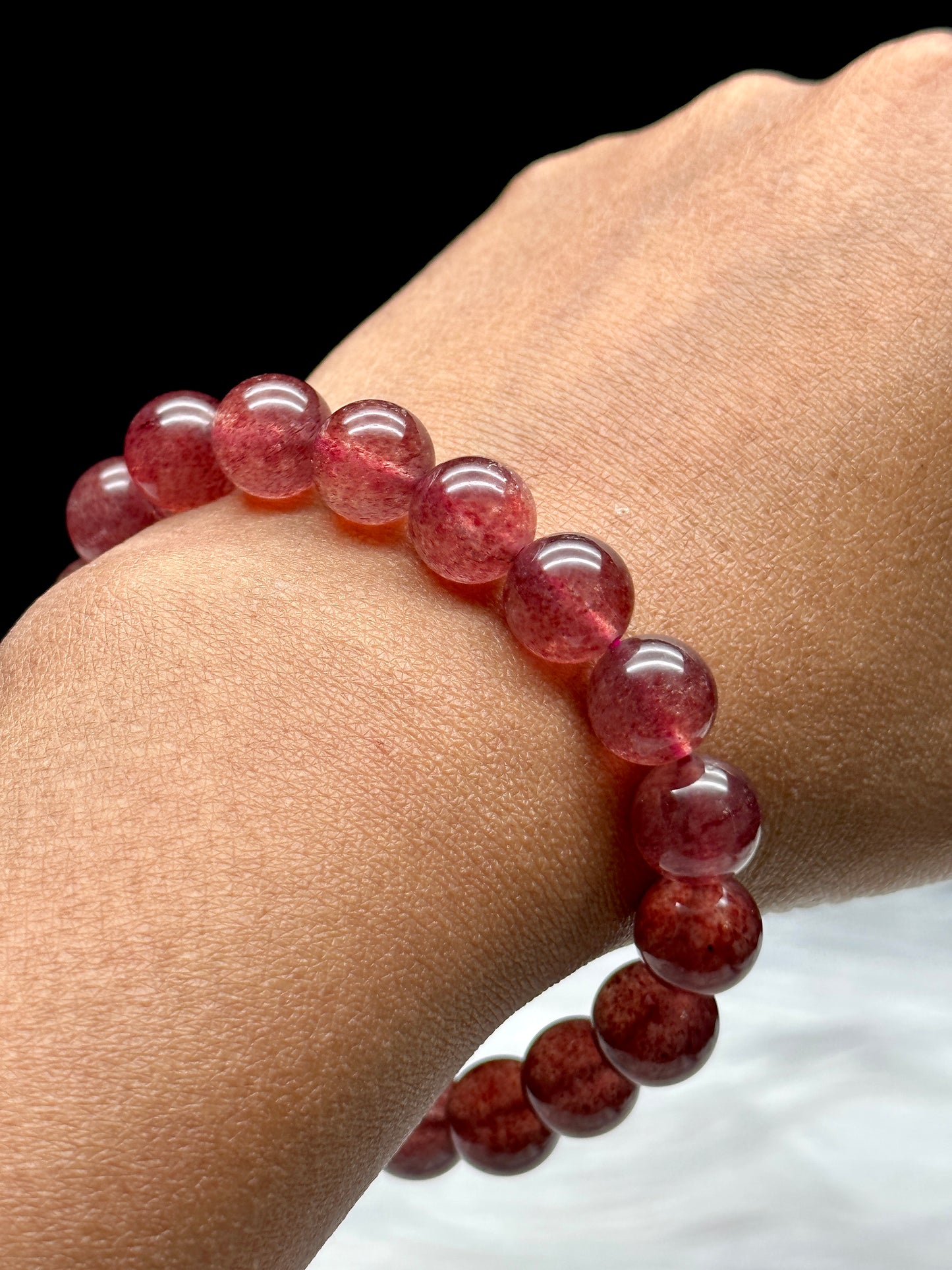 High-Quality Strawberry Quartz Crystal Bracelet - Healing Power in Every Bead - 9.6mm bead size