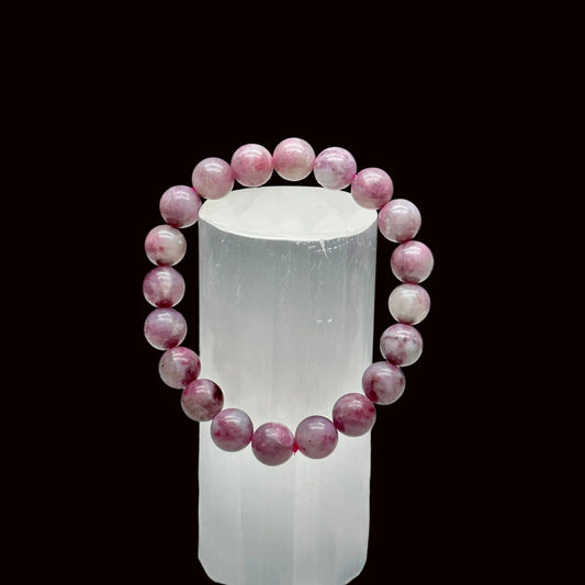 High-Quality Pink Tourmaline Crystal Bracelet -10mm Bead Size
