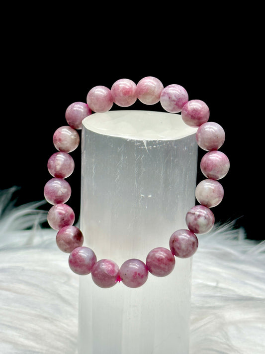 High-Quality Pink Tourmaline Crystal Bracelet -10mm Bead Size