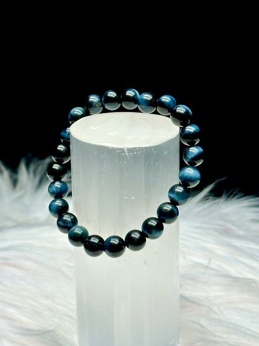 Enhance Your Aura with High-Quality Blue Tiger's Eye Crystal Bracelet - 8mm Bead Size, Healing Energy Infused