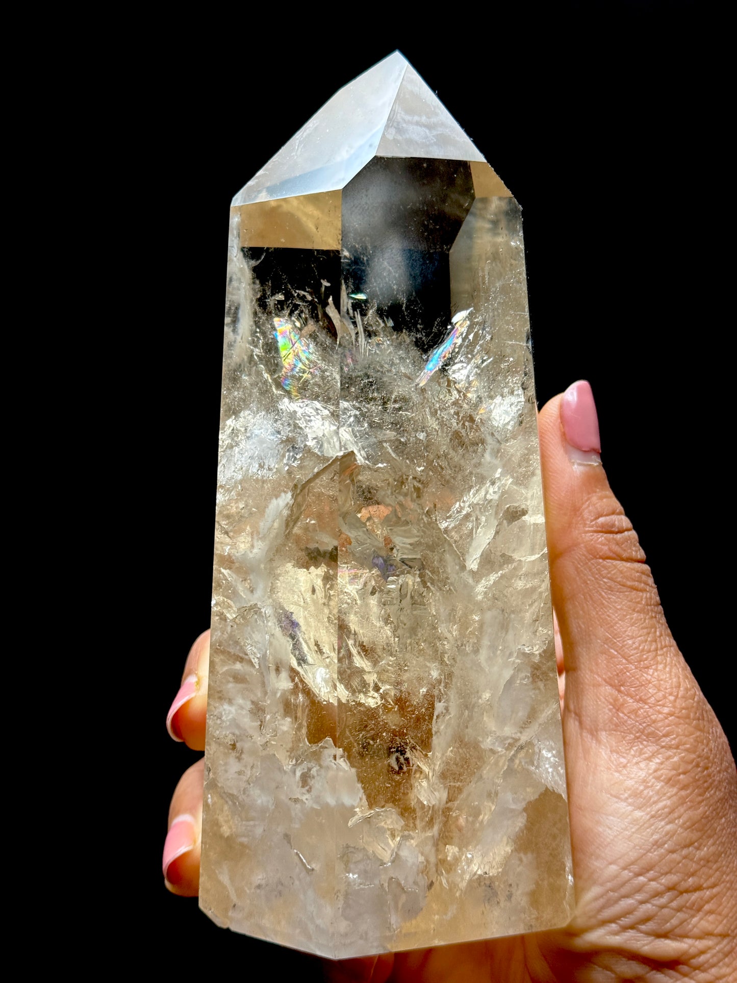 AAA Grade Large Citrine Crystal Point Tower – 6.3 Inches Tall, 841g, Natural Rainbow Inclusions