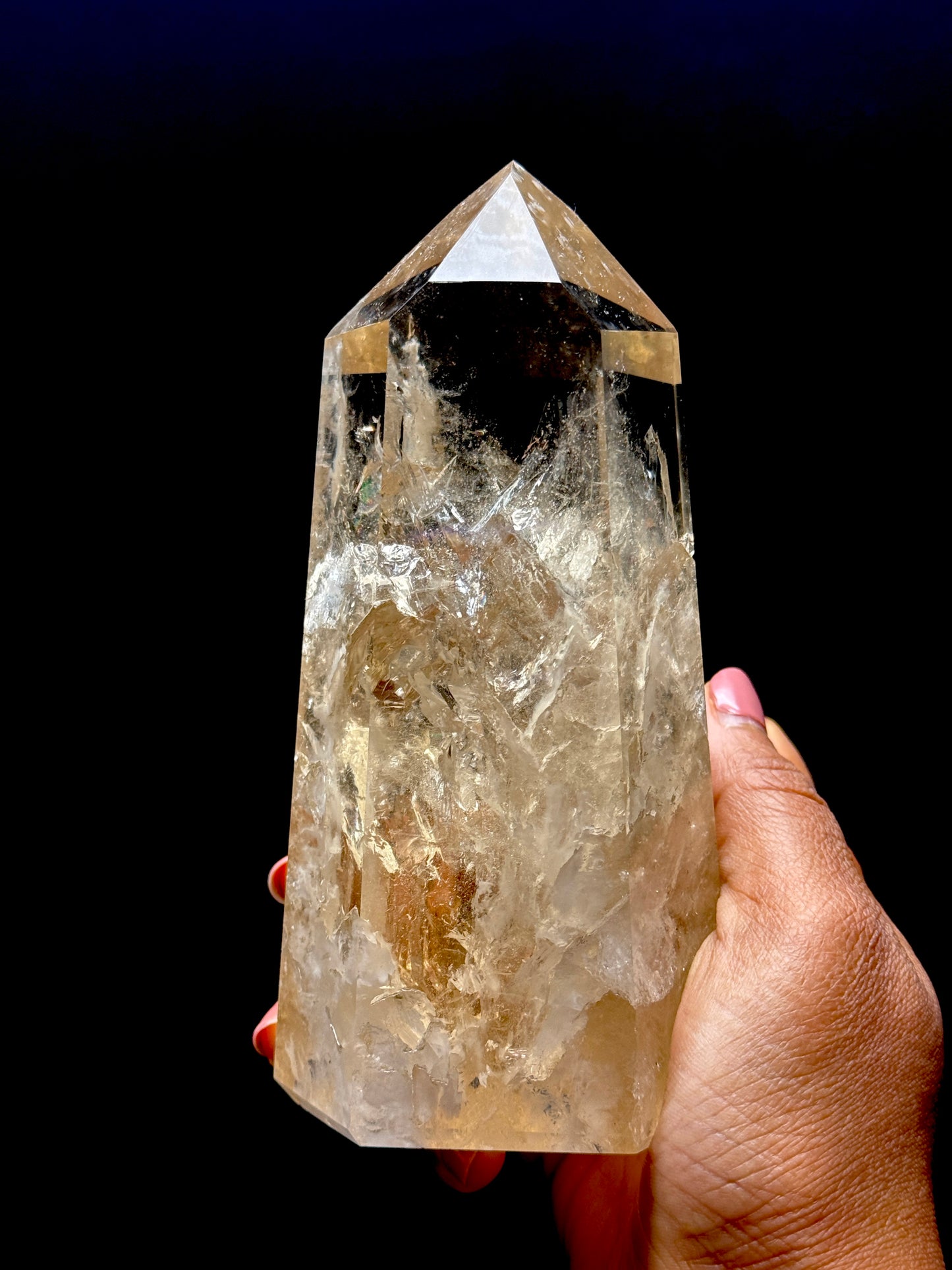 AAA Grade Large Citrine Crystal Point Tower – 6.3 Inches Tall, 841g, Natural Rainbow Inclusions