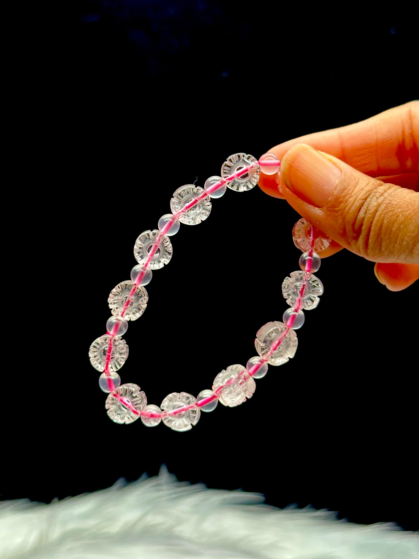 Rose Quartz Crystal Flower Bead Bracelet