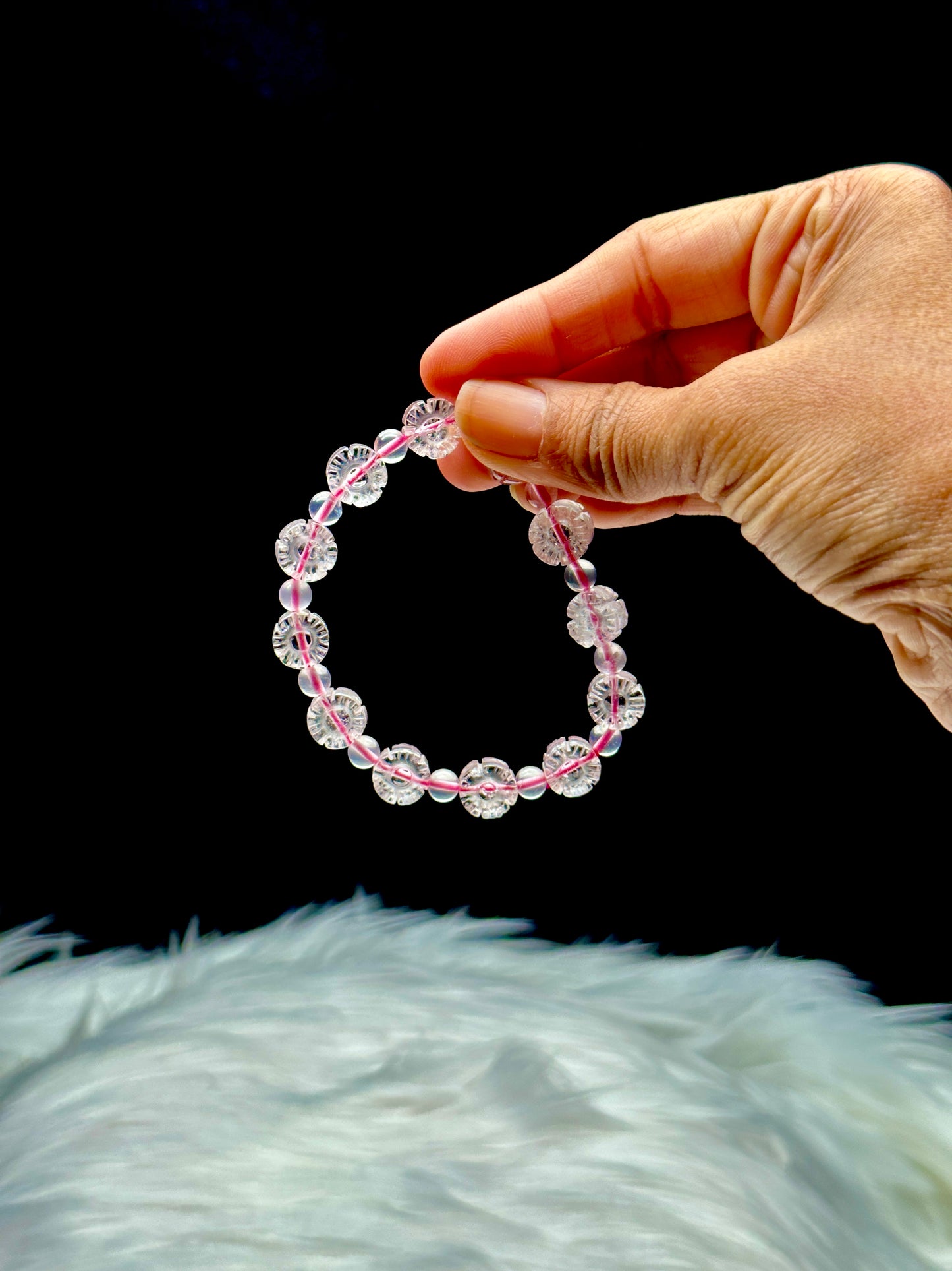 Rose Quartz Crystal Flower Bead Bracelet