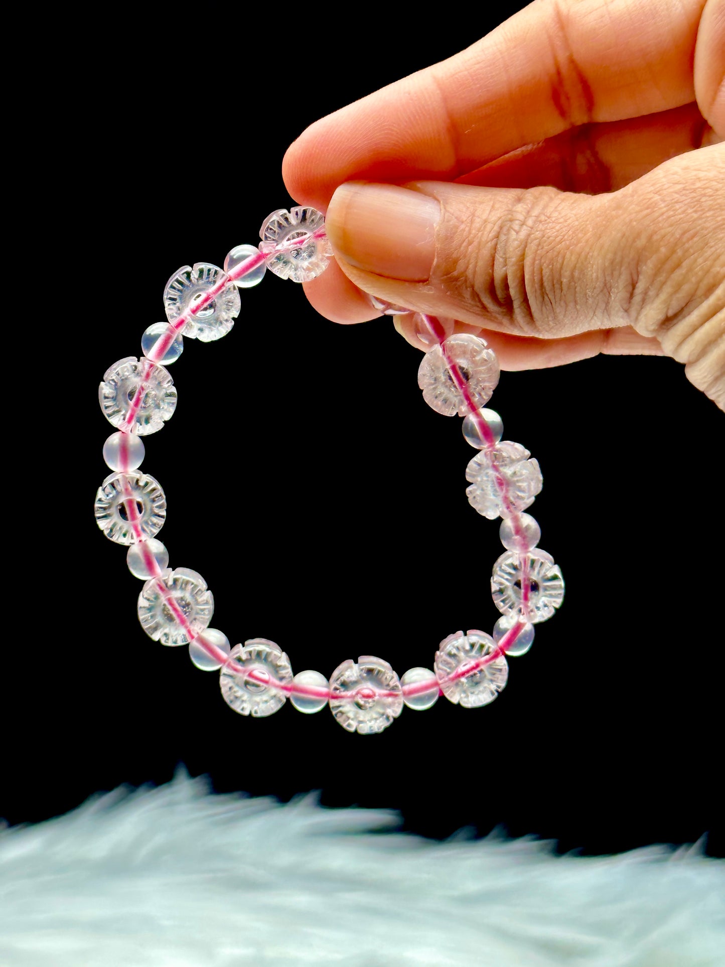 Rose Quartz Crystal Flower Bead Bracelet