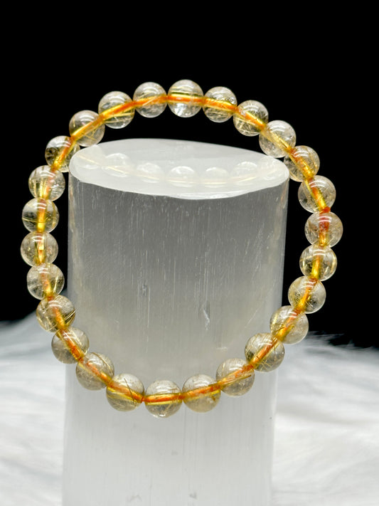 Gold Rutile Quartz Crystal Bracelet - 7.5mm Bead Size