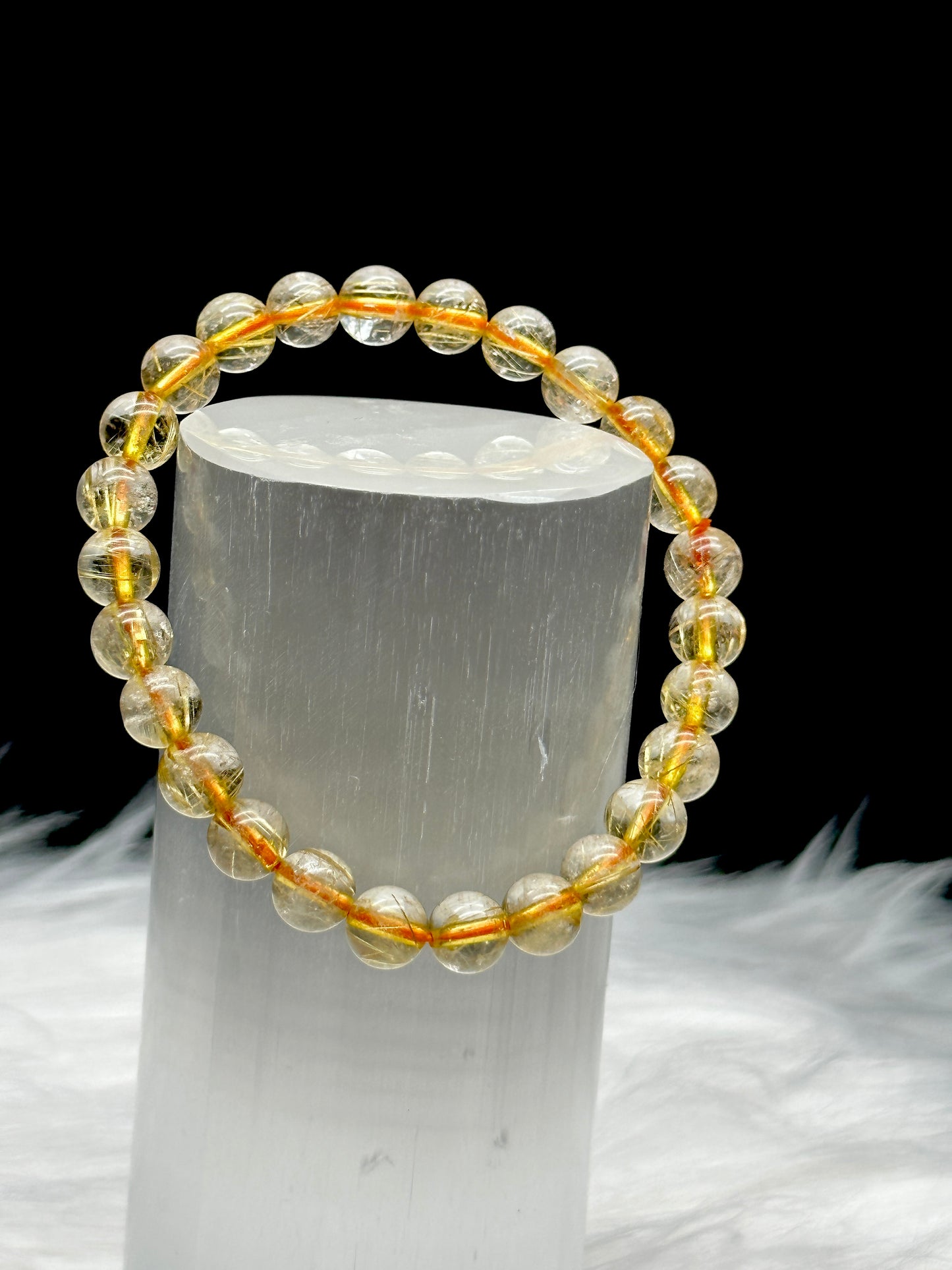 Gold Rutile Quartz Crystal Bracelet - 7.5mm Bead Size