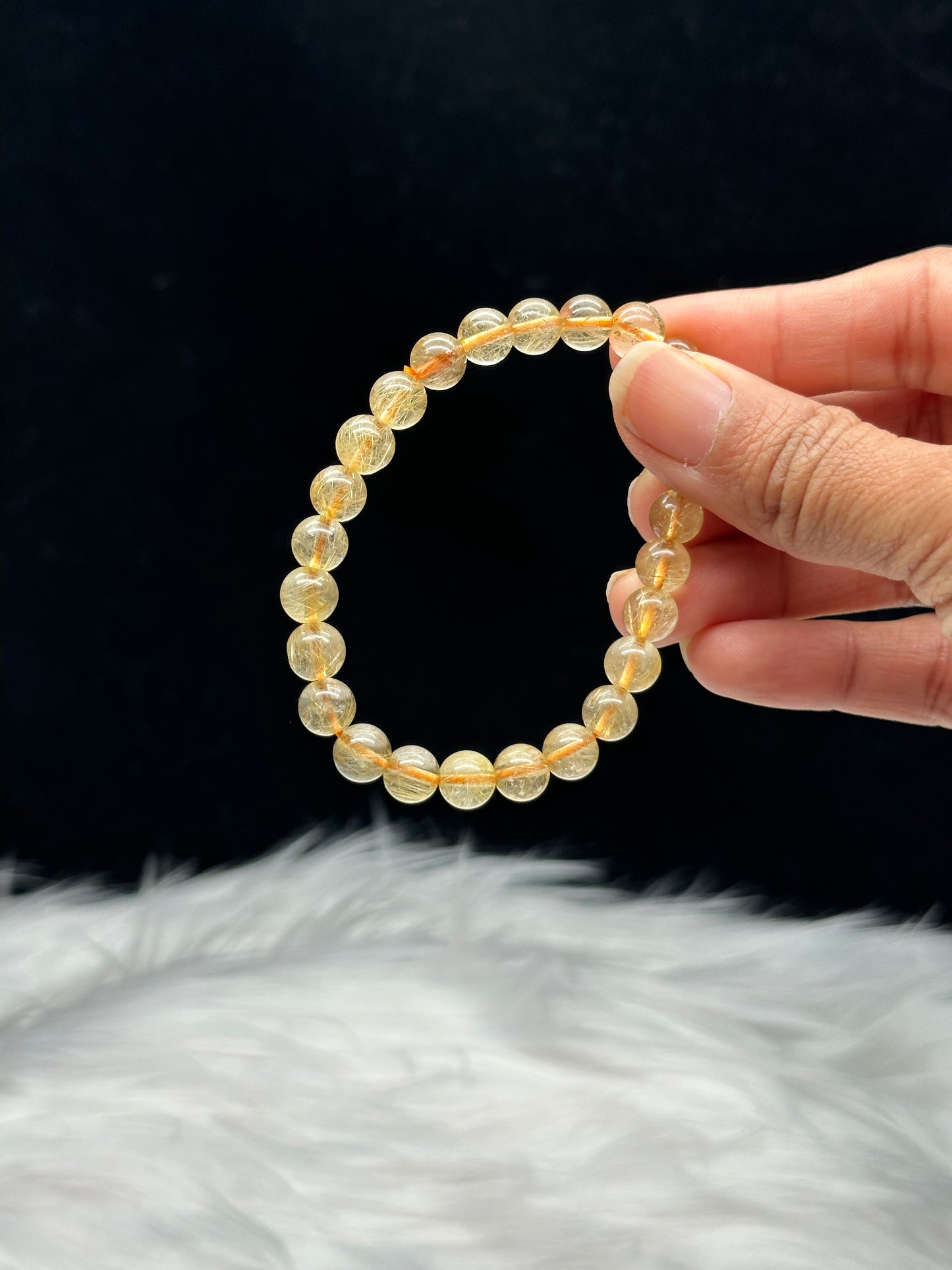 Gold Rutile Quartz Crystal Bracelet - 7.5mm Bead Size