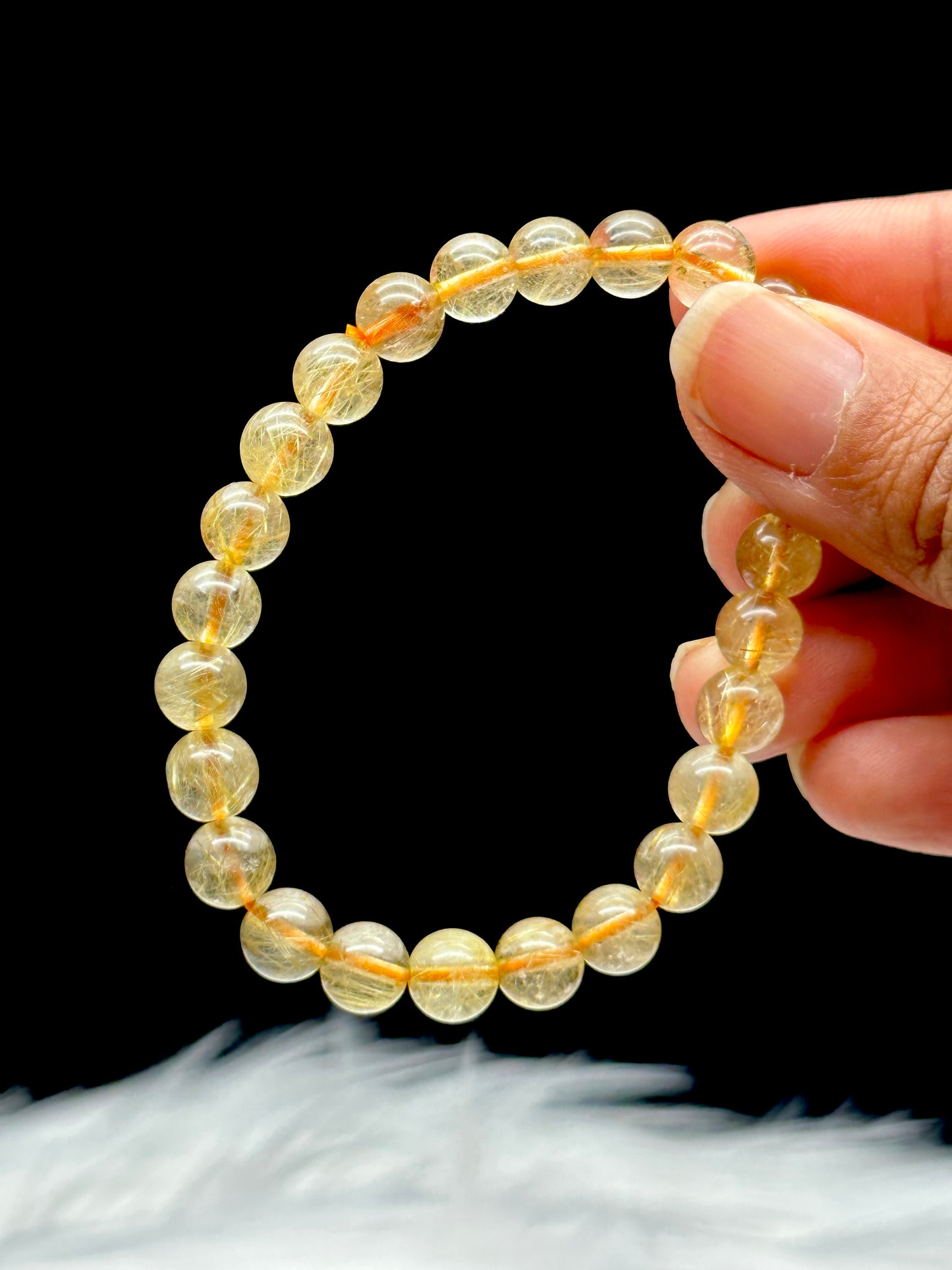 Gold Rutile Quartz Crystal Bracelet - 7.5mm Bead Size