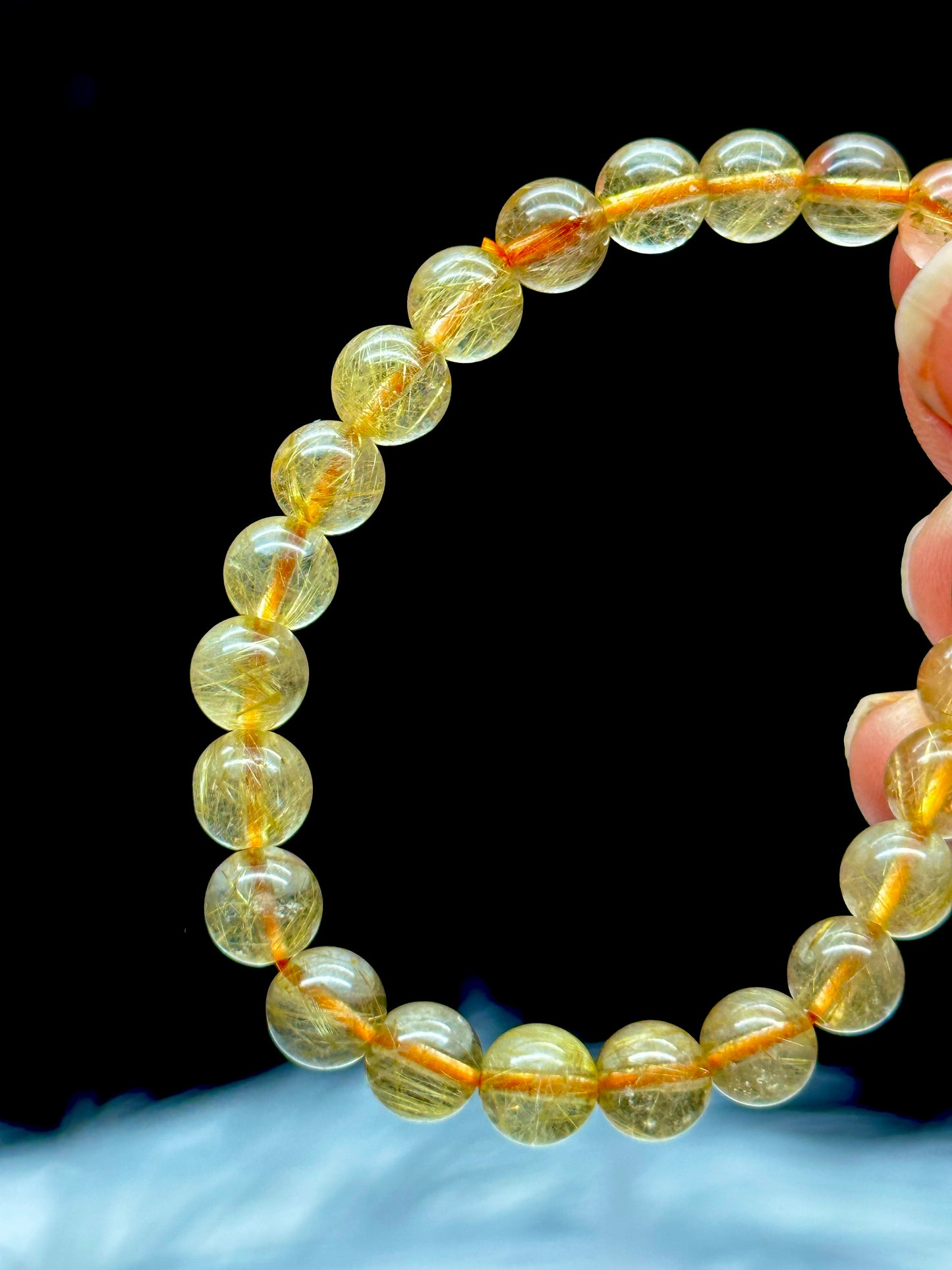 Gold Rutile Quartz Crystal Bracelet - 7.5mm Bead Size