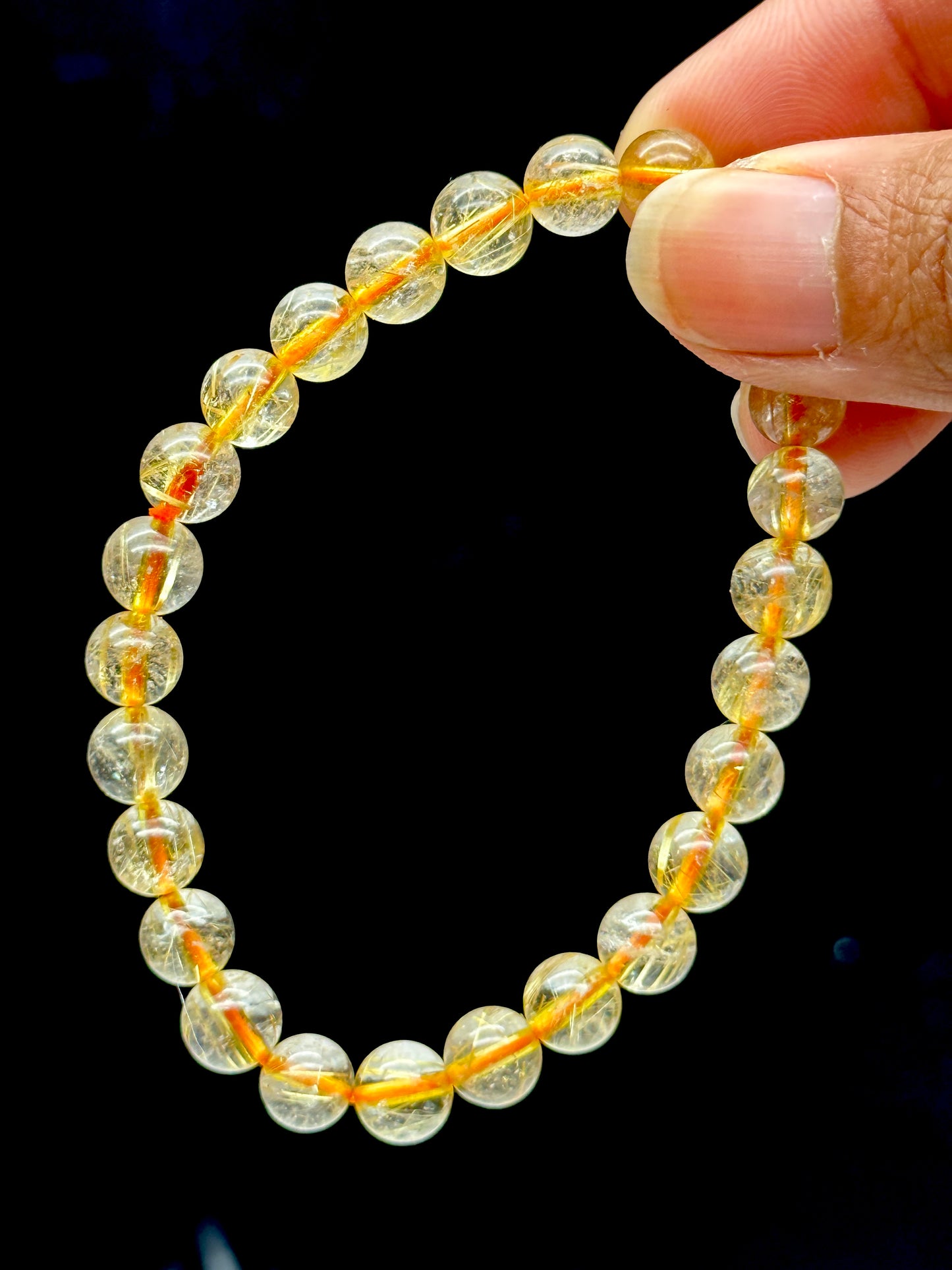 Gold Rutile Quartz Crystal Bracelet - 7.5mm Bead Size