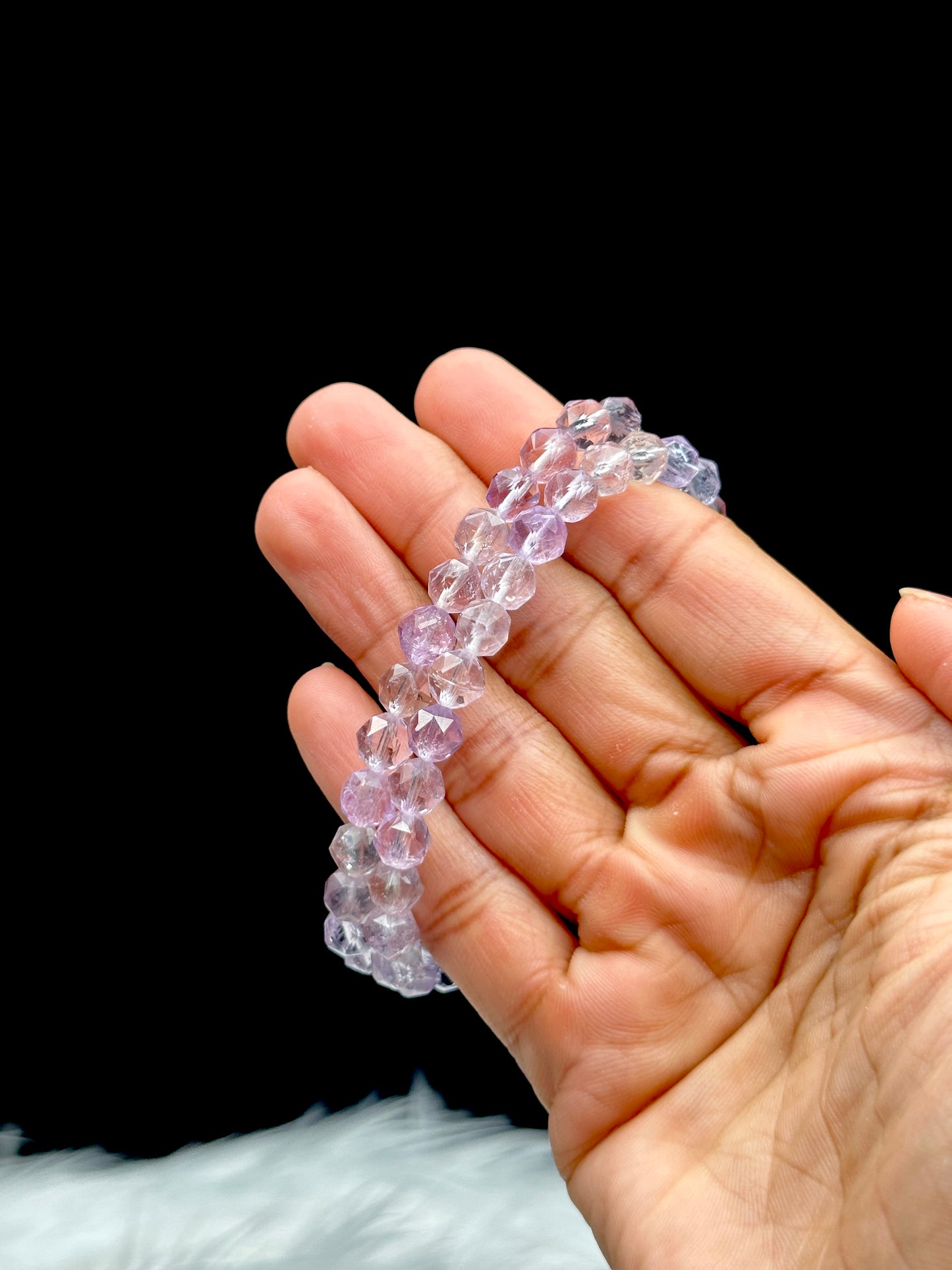 Premium Amethyst Crystal Bracelet with Stretchable Cord and Sparkly Bead