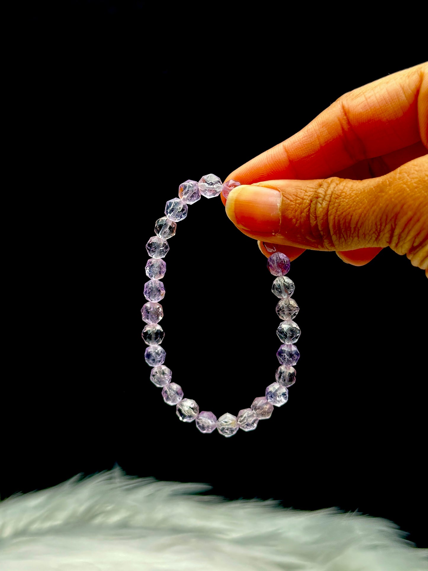 Premium Amethyst Crystal Bracelet with Stretchable Cord and Sparkly Bead