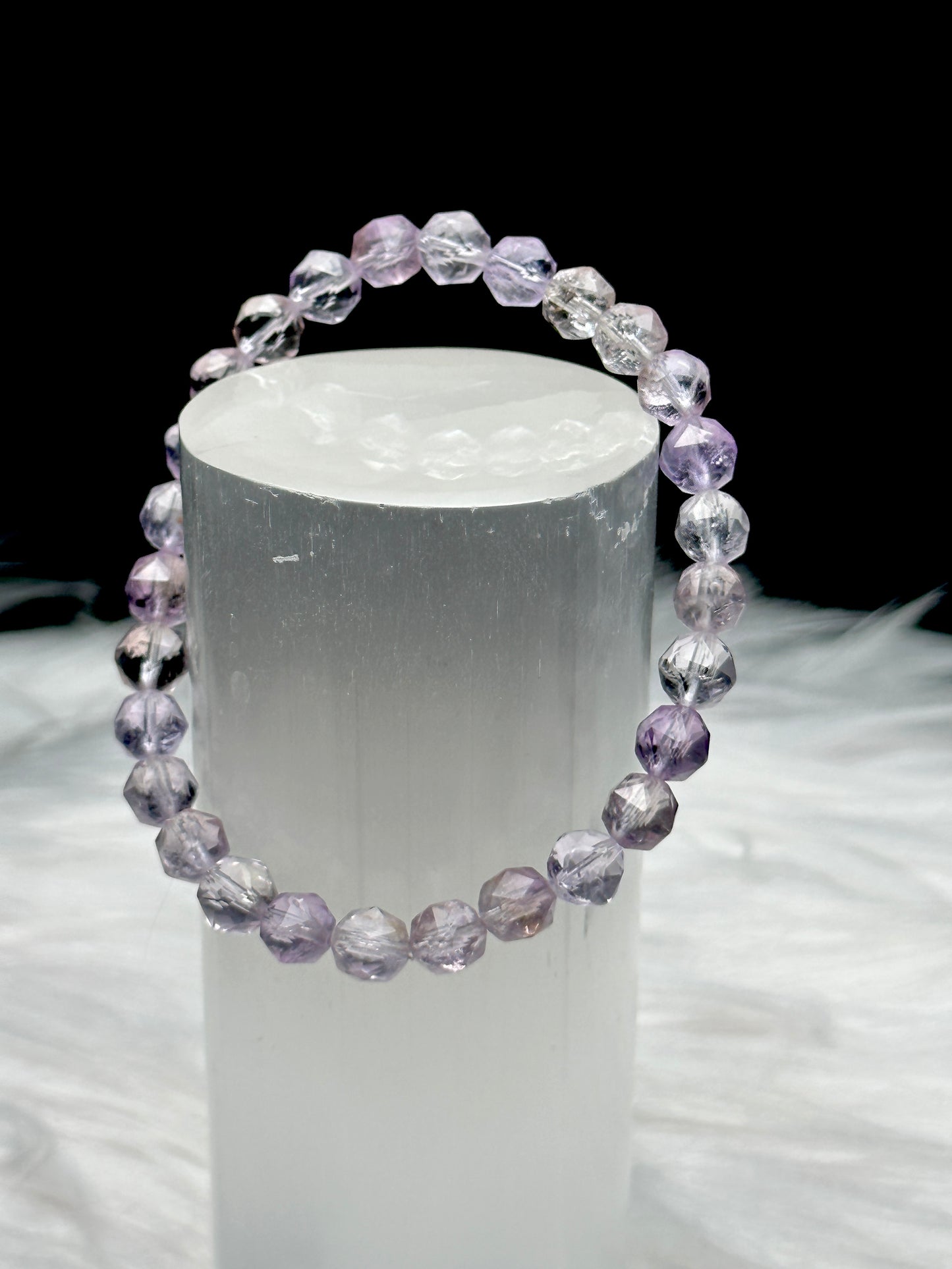 Premium Amethyst Crystal Bracelet with Stretchable Cord and Sparkly Bead