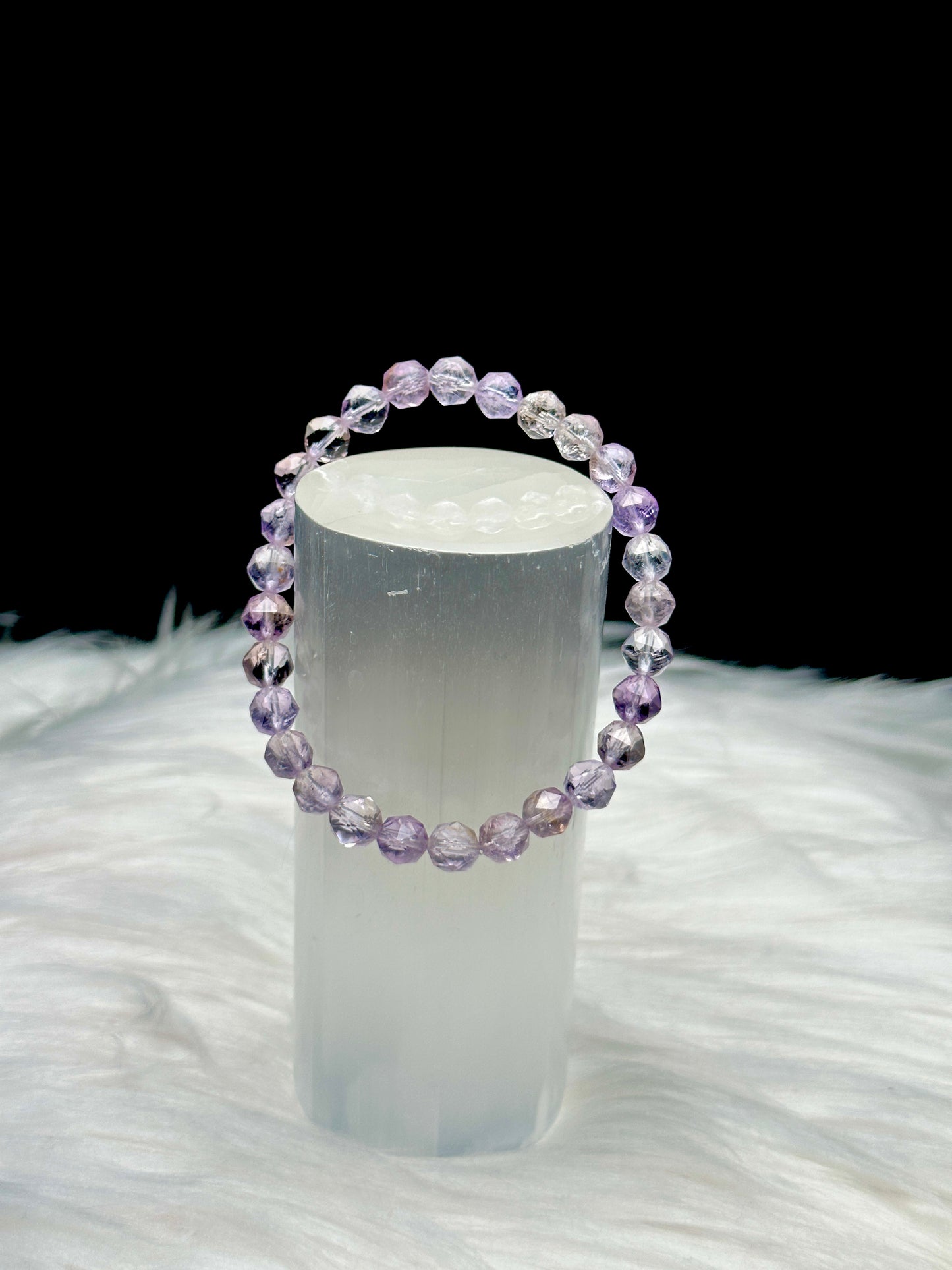 Premium Amethyst Crystal Bracelet with Stretchable Cord and Sparkly Bead