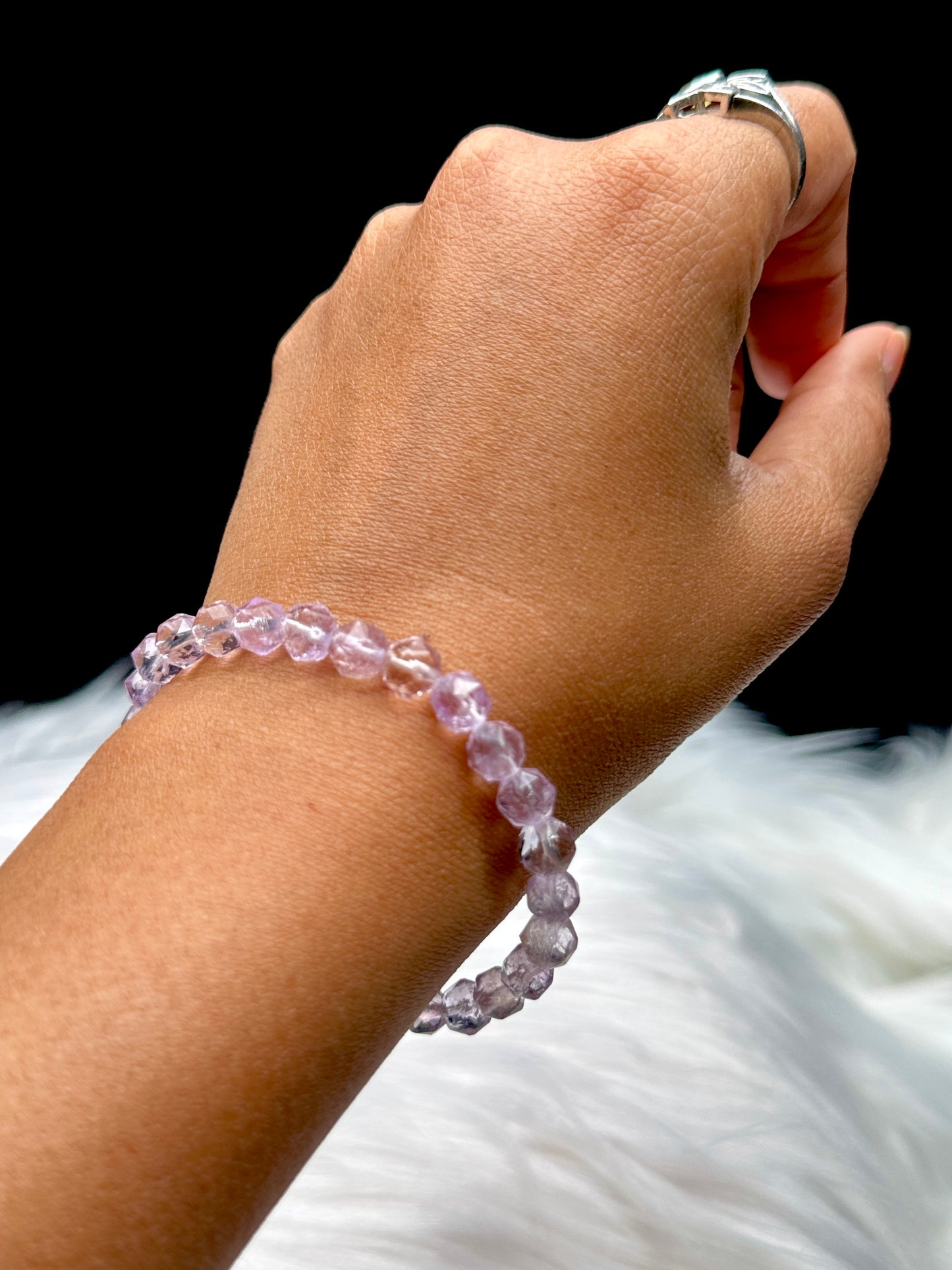 Premium Amethyst Crystal Bracelet with Stretchable Cord and Sparkly Bead