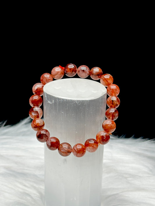 High-Quality Fire Quartz Crystal Bracelet - 9mm Round Bead