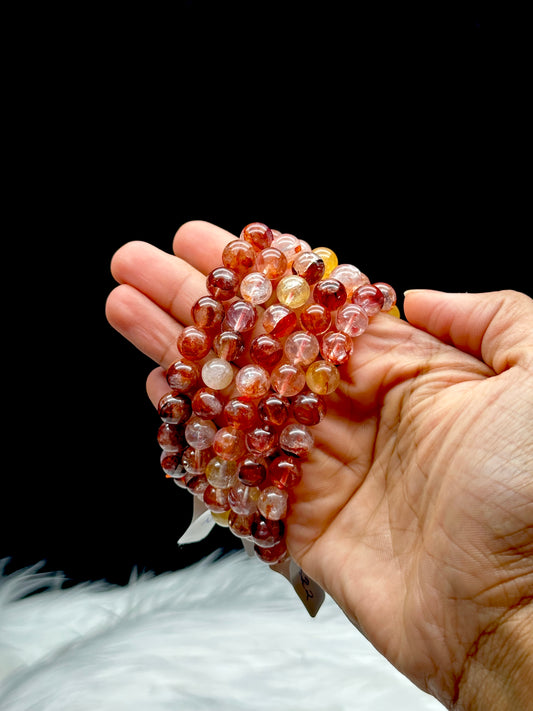 High-Quality Fire Quartz Crystal Bracelet - 9mm Round Bead