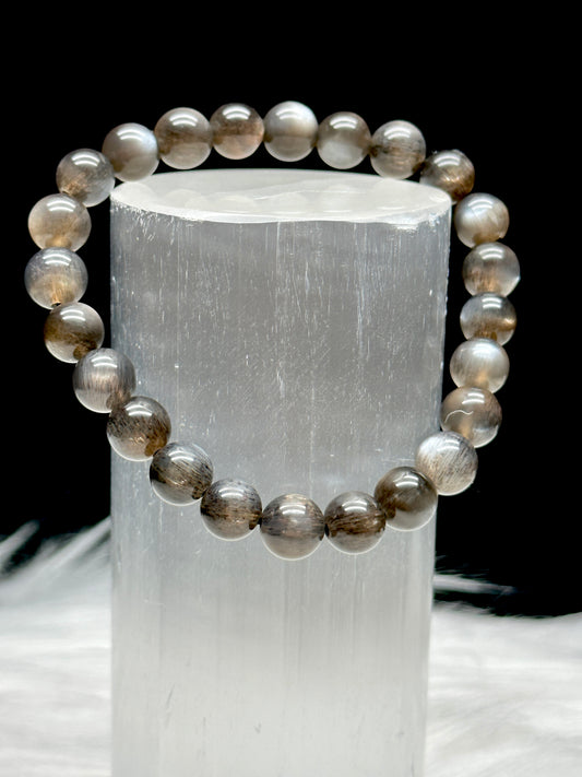 Very Rare Rutilated Black Moonstone Crystal Bracelet - 8 mm Bead size, Experience Divine Healing Energ