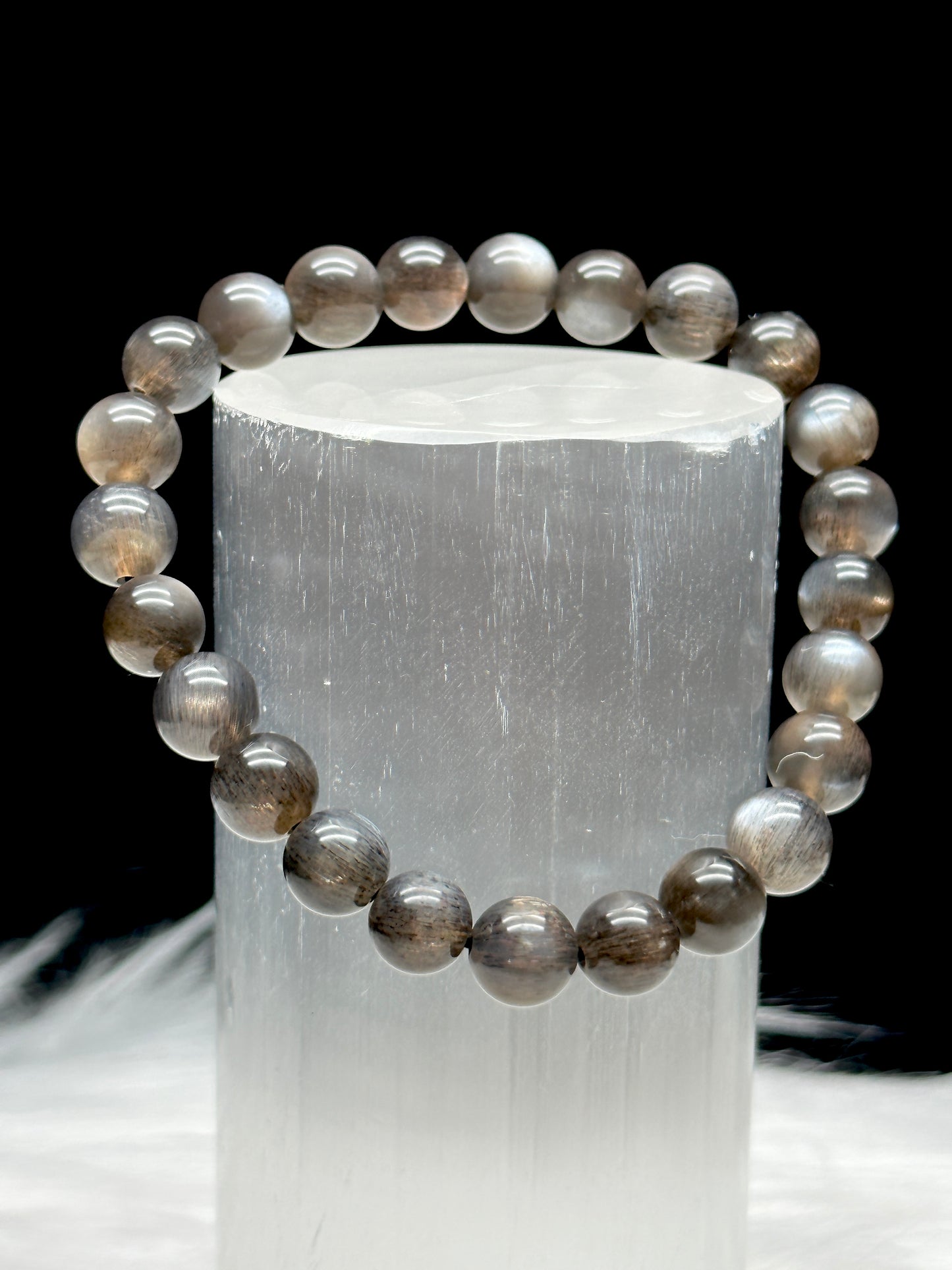 Very Rare Rutilated Black Moonstone Crystal Bracelet - 8 mm Bead size, Experience Divine Healing Energ