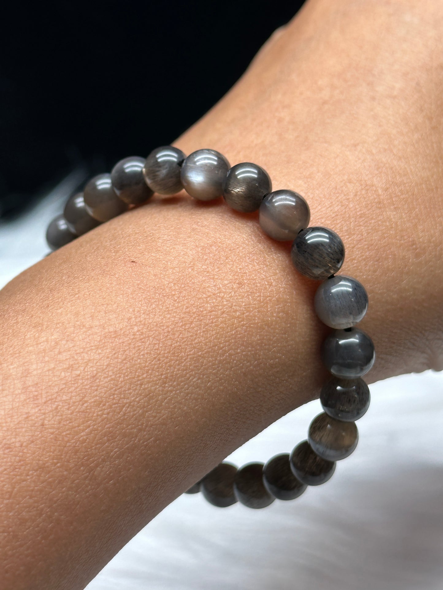 Very Rare Rutilated Black Moonstone Crystal Bracelet - 8 mm Bead size, Experience Divine Healing Energ