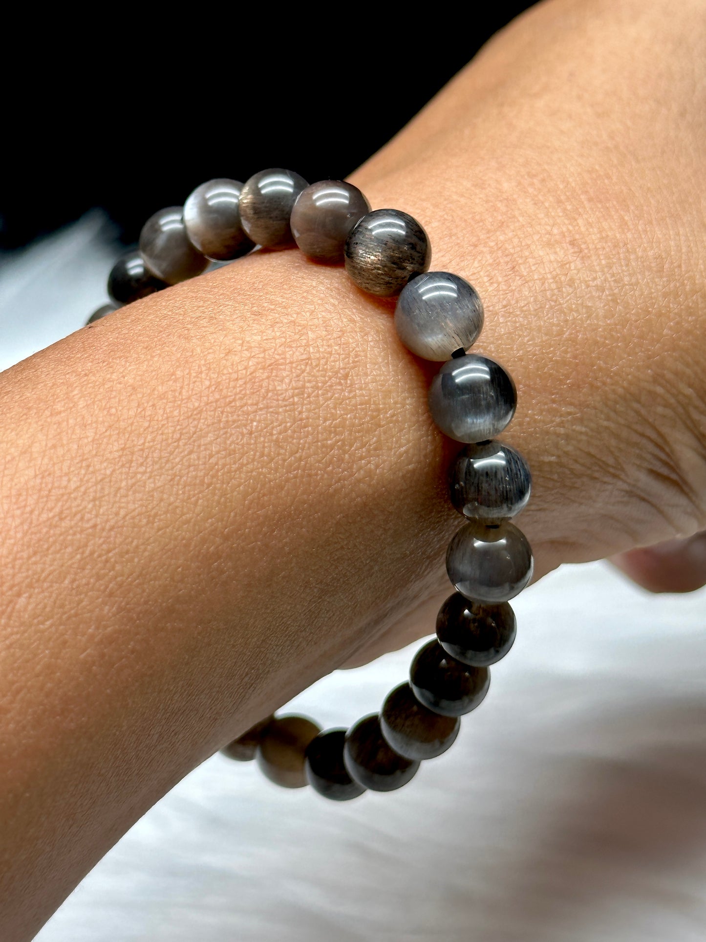 Very Rare Rutilated Black Moonstone Crystal Bracelet - 8 mm Bead size, Experience Divine Healing Energ