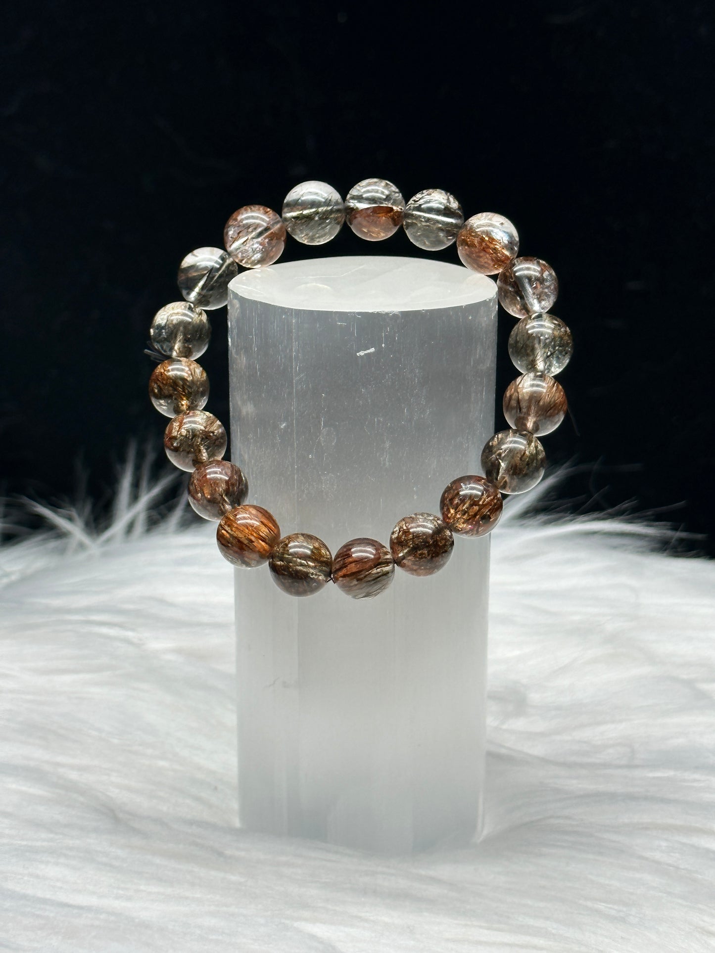 Discover the Power of Rare Rutilated Quartz Crystal with Our Exquisite Bracelet - 10mm Bead Size