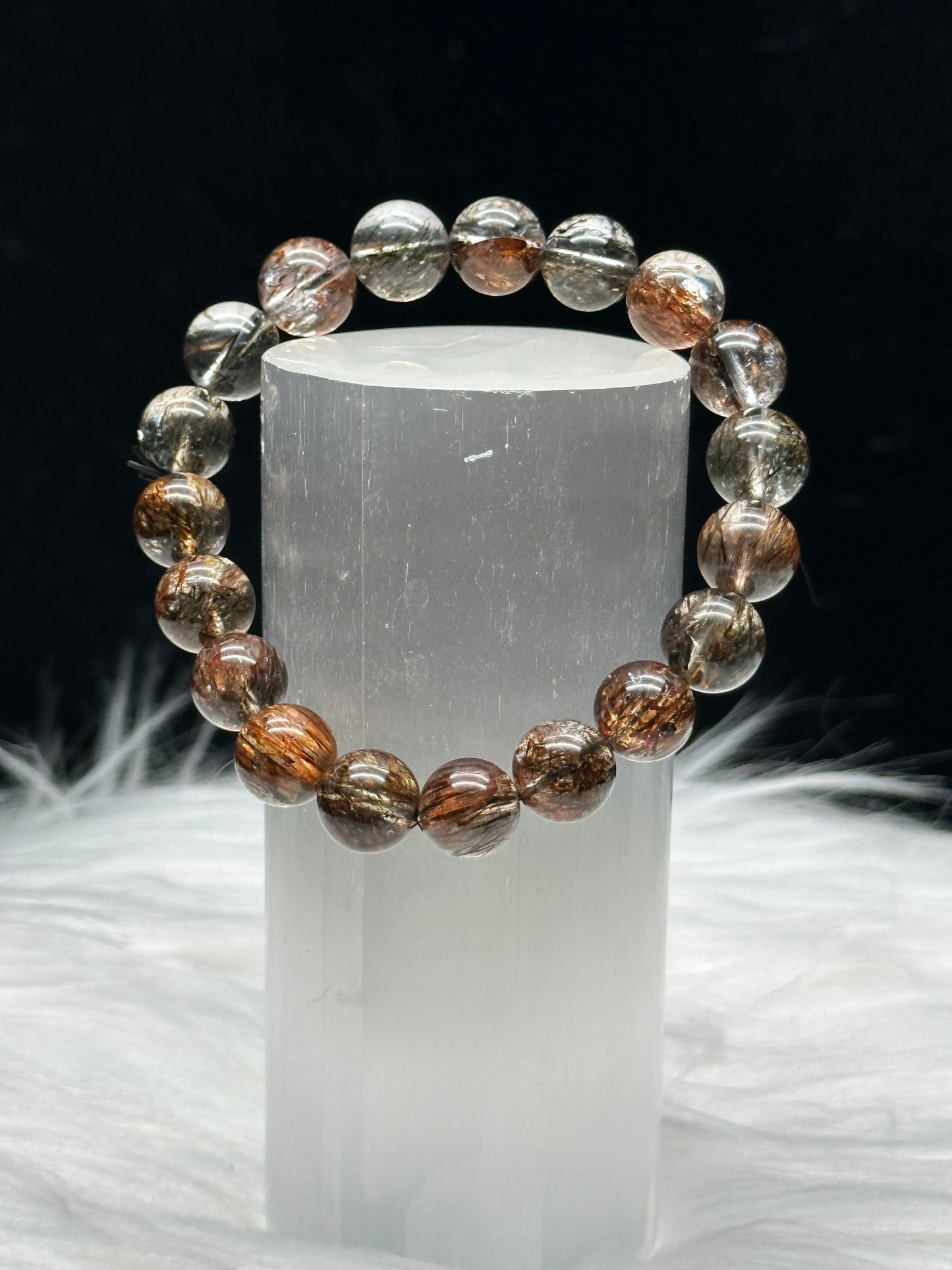 Discover the Power of Rare Rutilated Quartz Crystal with Our Exquisite Bracelet - 10mm Bead Size