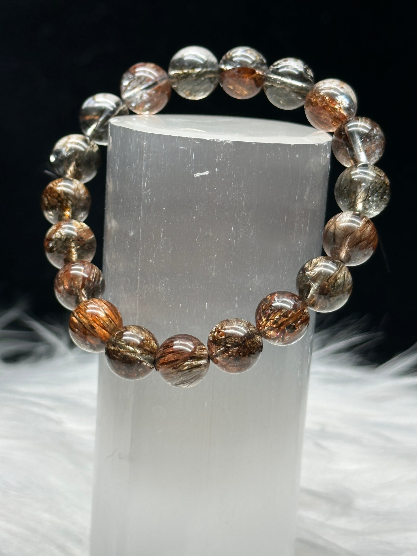 Discover the Power of Rare Rutilated Quartz Crystal with Our Exquisite Bracelet - 10mm Bead Size