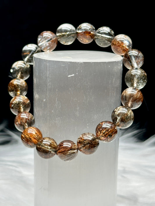 Discover the Power of Rare Rutilated Quartz Crystal with Our Exquisite Bracelet - 10mm Bead Size